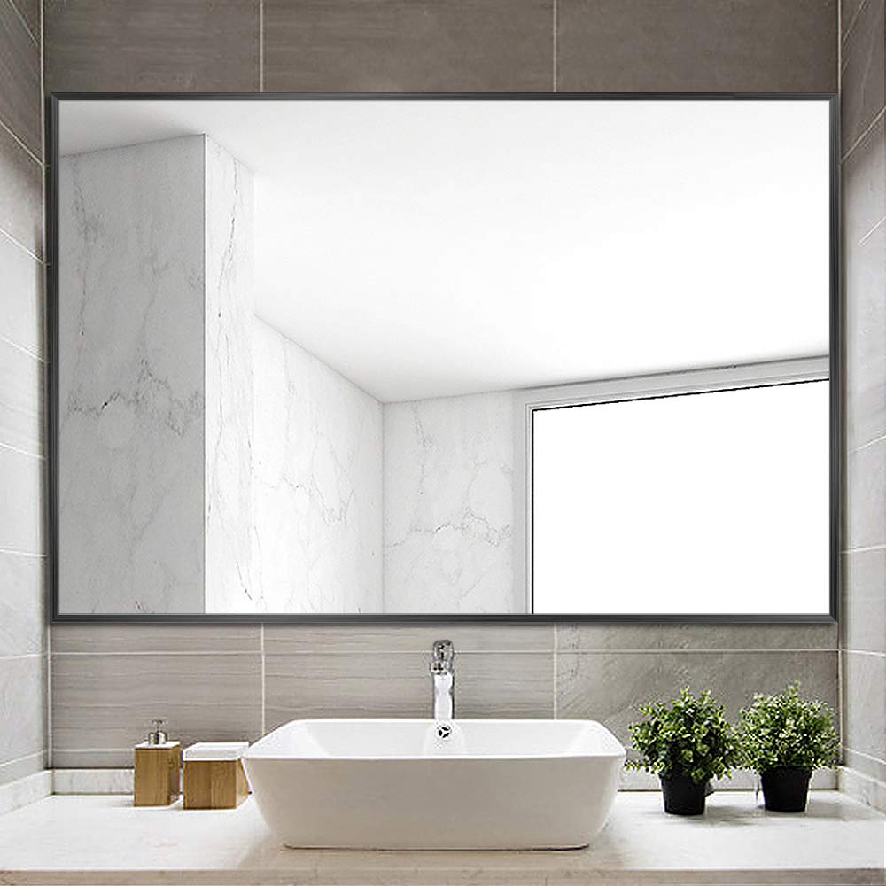 36x24 Black Wall Mirror - Bathroom & Living Room Decor with Aluminum Frame