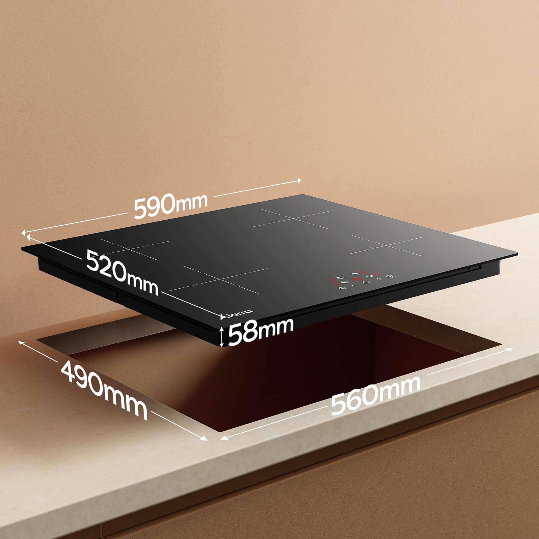 CIARRA CABBIH4 6000W 4-Burner Induction Cooktop with Touch Control, Timer, Ceramic Glass, 9 Power Levels & Child Safety Lock - Perfect for Home Kitchen, Restaurant & Outdoor Cooking