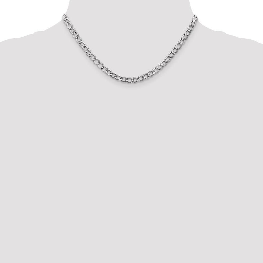 The Black Bow 5.25mm 14K White Gold Hollow Curb Link Chain Necklace - Perfect for Elegant Evenings and Special Occasions