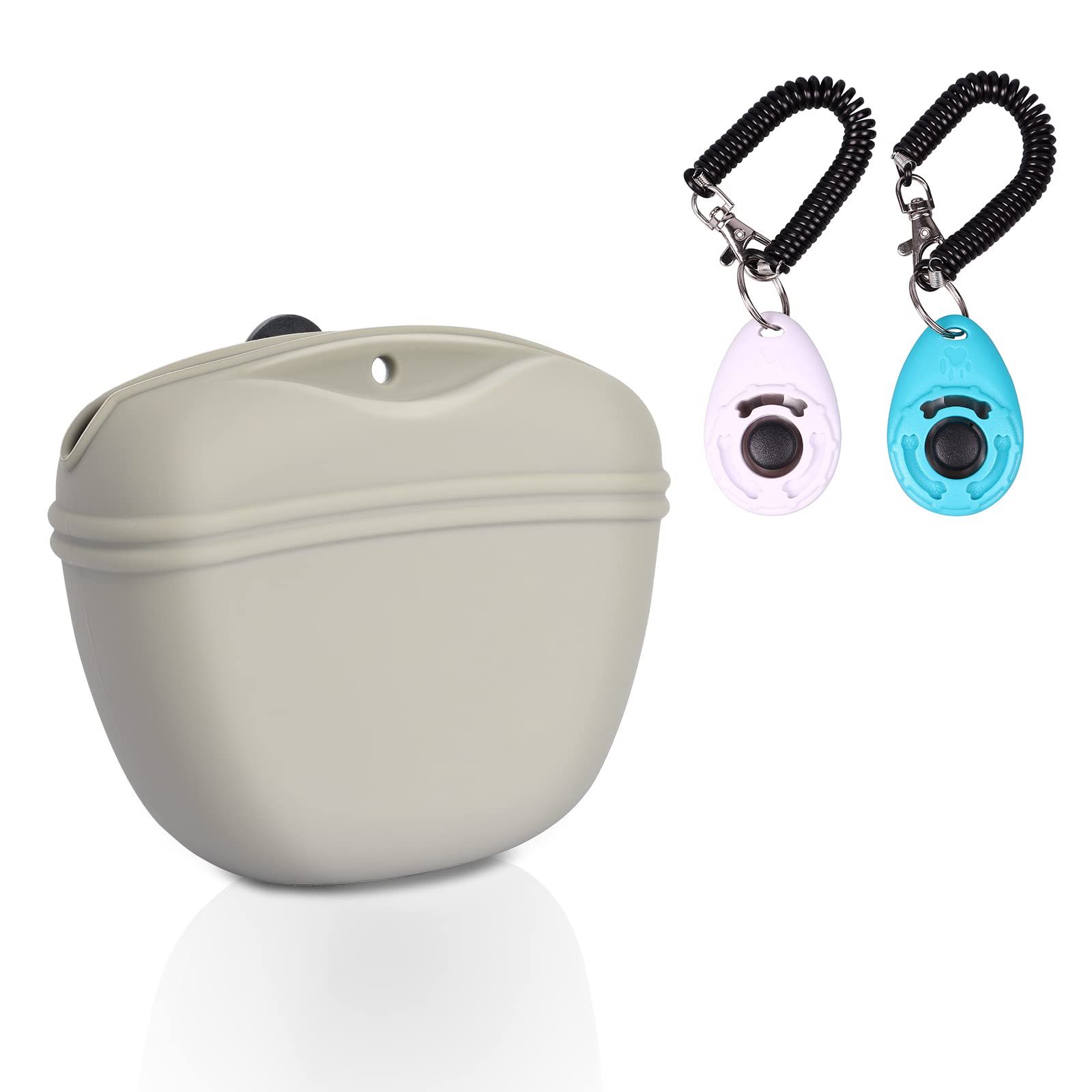 **Dog Training Clicker Kit with Silicone Treat Pouch - Left & Right Hand Use, Magnetic Buckle & Waist Clip - Perfect for Obedience Training, Agility, and Positive Reinforcement at Home or Outdoors**