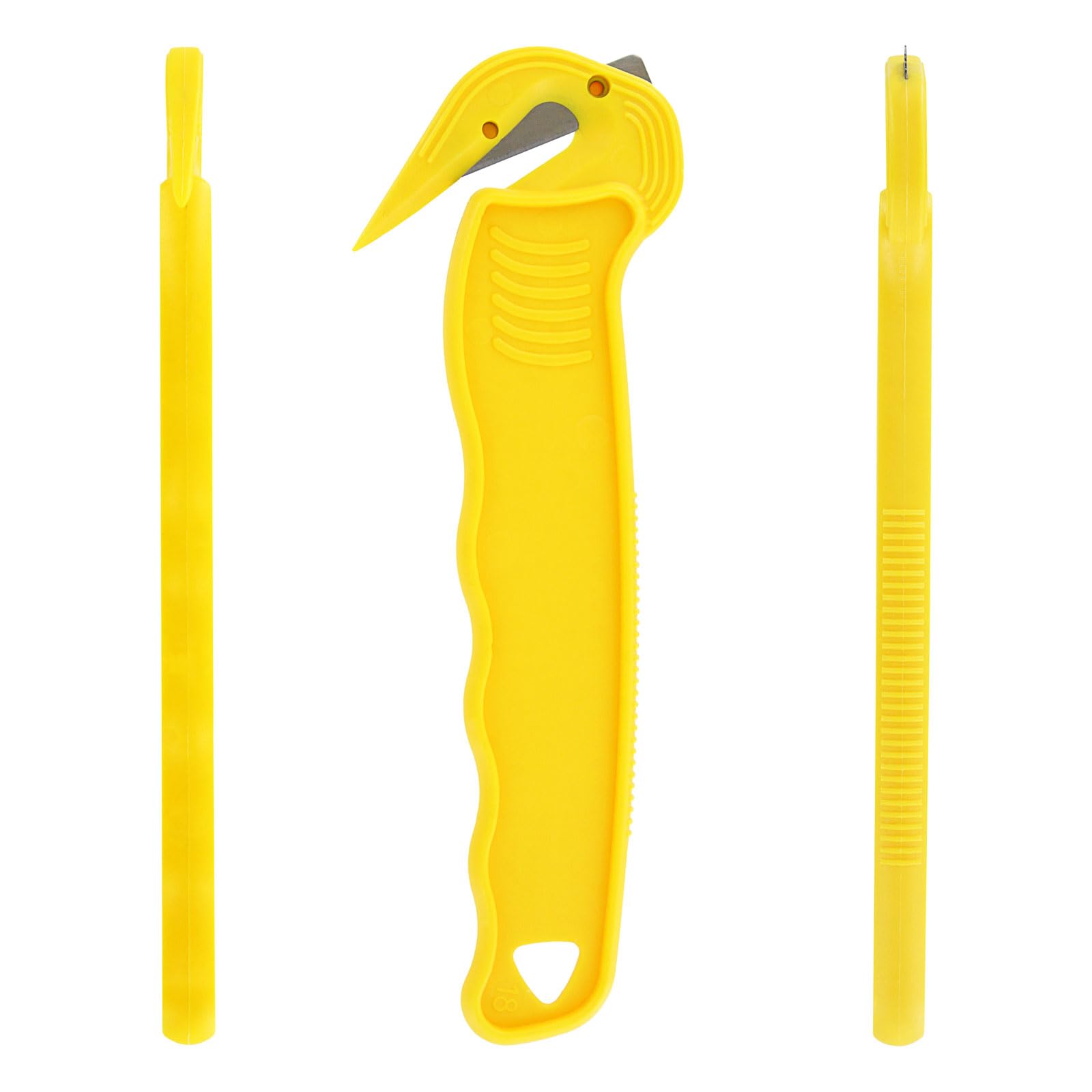 Thornton's Office Supplies Disposable Film Cutter - Sharp & Durable Steel Blade for Shrink Wrap, Stretch Wrap, Tape & Plastic Straps - Safe & Efficient Cutting Design (300 Pack, Yellow) - Perfect for Packaging, Shipping & Warehouse Use