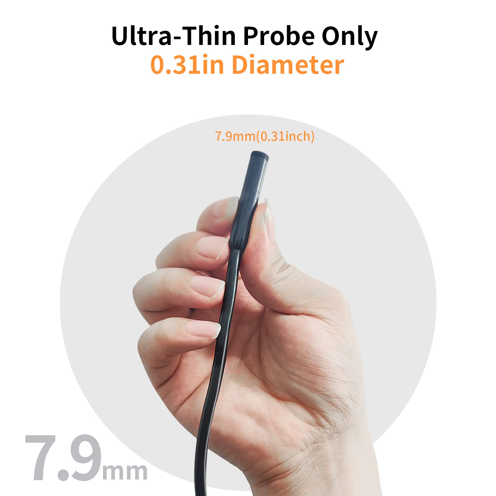 3T6B Dual Lens Endoscope – 7.9mm 1080P HD Borescope Inspection Camera with LED Light, Waterproof Snake Camera for Automotive, Plumbing & HVAC – 4.3