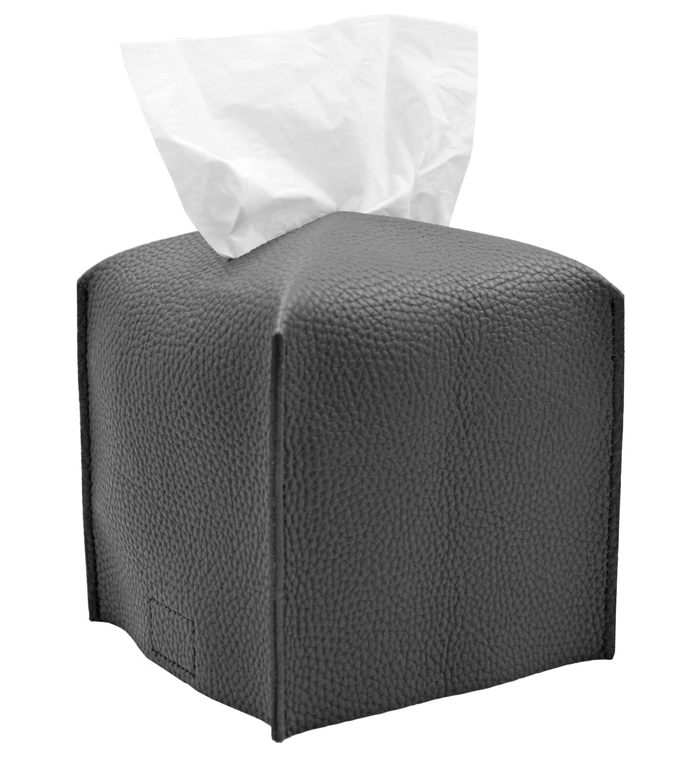 Livelab Square PU Leather Tissue Box Cover - Modern Decorative Tissue Holder for Bathroom, Vanity, Nightstand, Desk & Car (5x5x5 Inches, Dark Gray) | Home Office & Car Organization Accessory