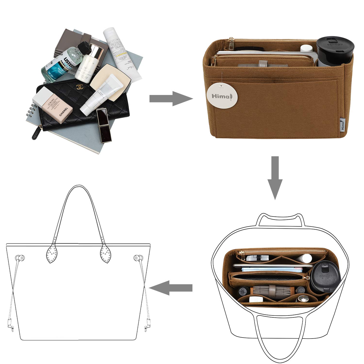 Purse Organizer Insert for Handbags | Bag in Bag Organizer for Speedy Neverfull & More | 5 Sizes (X-Large, Lighting Coffee) | Perfect for Travel, Work & Daily Use