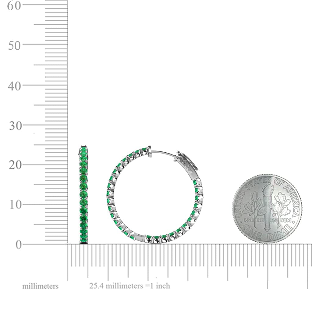 14K White Gold Emerald Inside-Out Hoop Earrings 1.50 ctw - Elegant Dangle Earrings for Women, Perfect for Weddings, Parties & Special Occasions