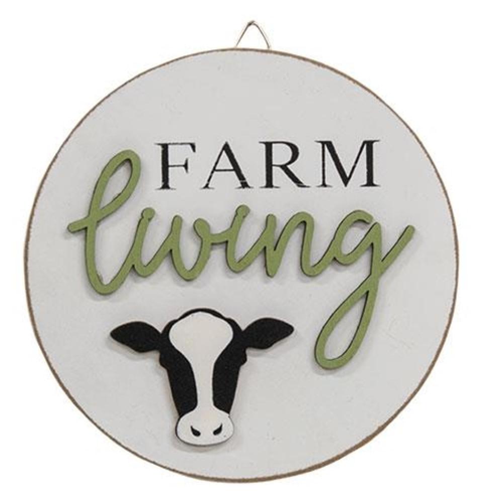 Farm Living Round Easel Sign - Rustic Wooden Chalkboard for Home Decor, Kitchen, Coffee Shop & Wedding - Perfect for Farmhouse, Vintage & Country Style