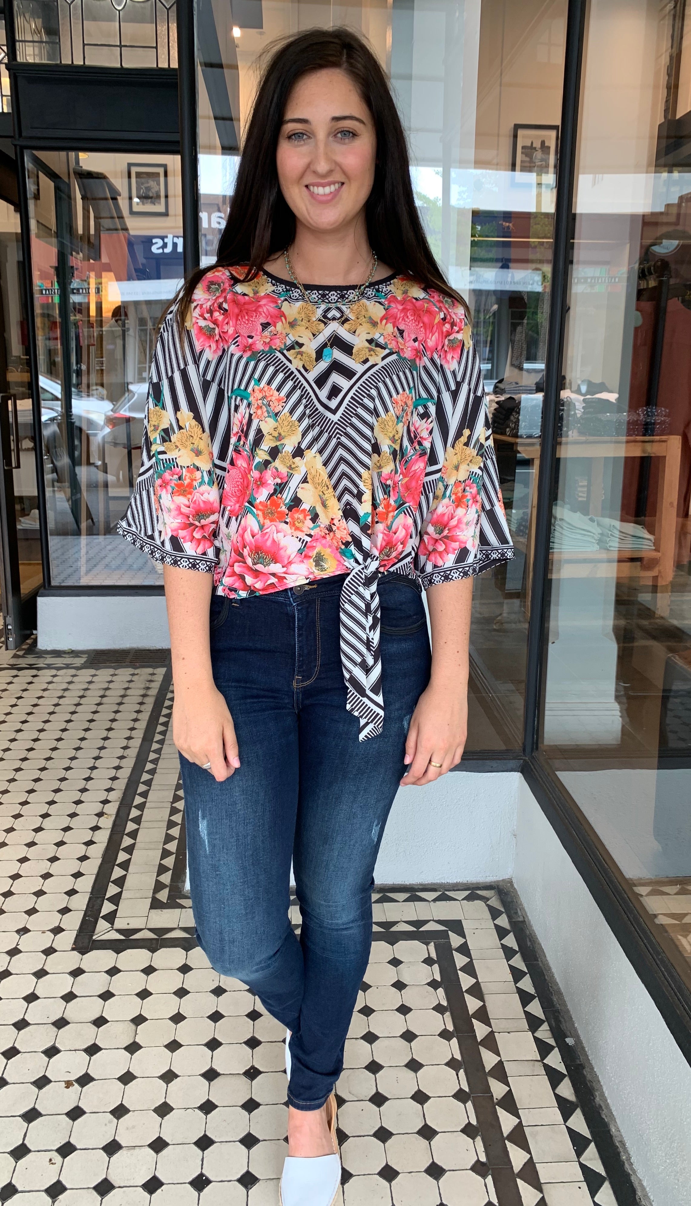 Hola Maria Women's Floral & Geometric Mixed Print Blouse - Stylish Casual & Party Wear for Women