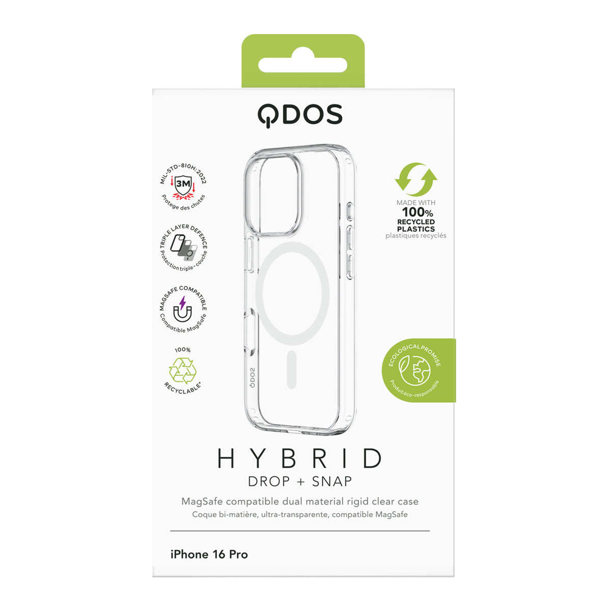 QDOS Hybrid Drop Case for iPhone 16 Pro - Clear Protective Cover | Slim & Durable Phone Case for Everyday Use, Work & Travel