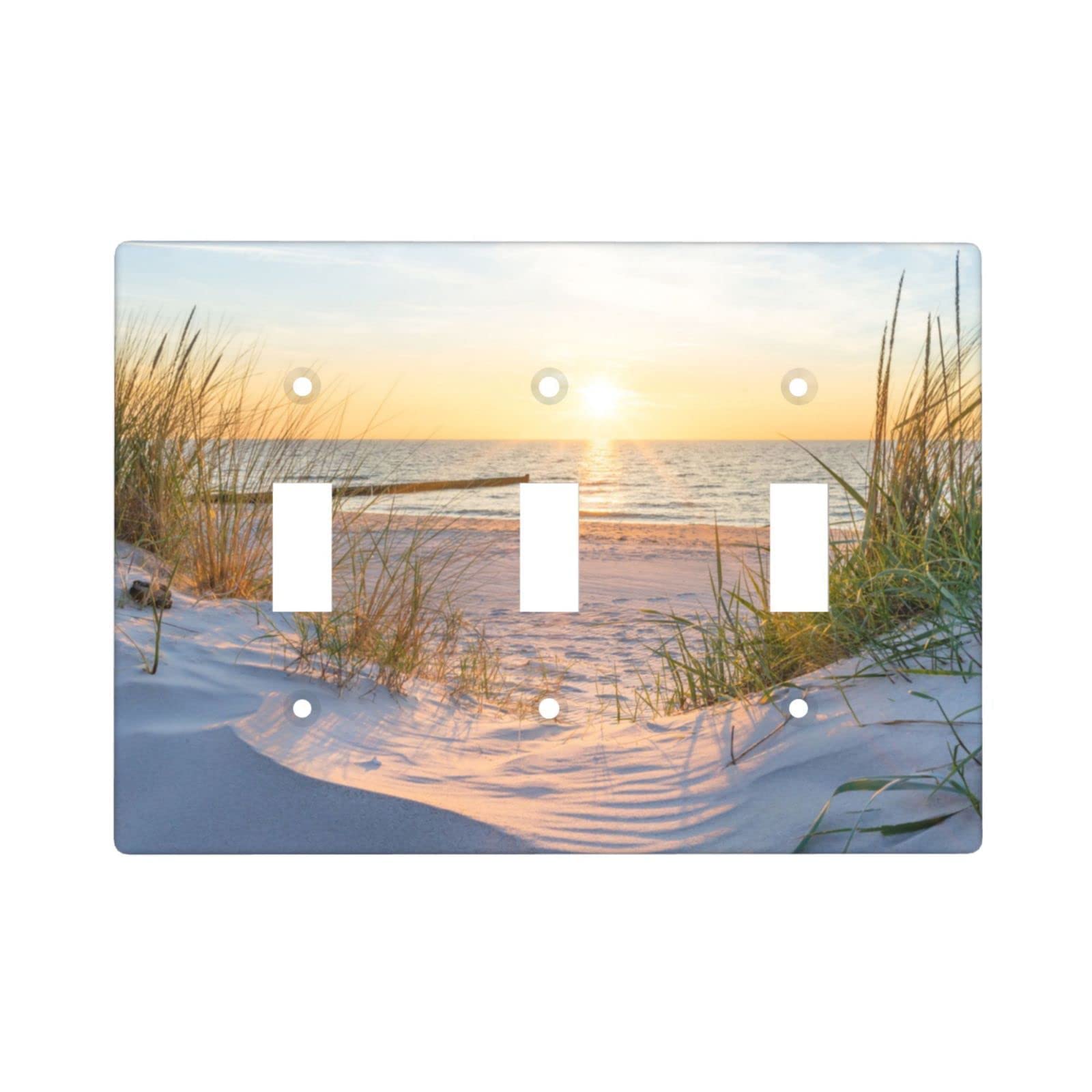 XRELZRS Beach Ocean Themed 3-Gang Light Switch Cover - Decorative Triple Toggle Wall Plate, Standard Size for Living Room, Bedroom, Bathroom & Coastal Home Decor