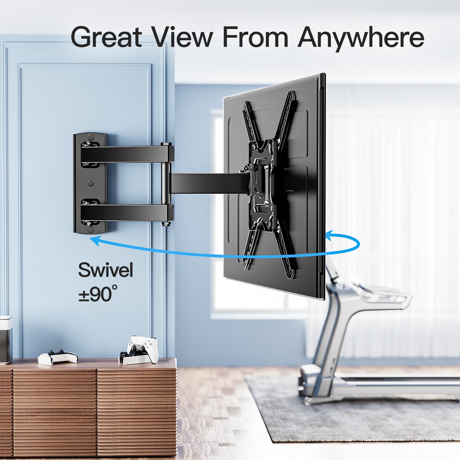 PERLESMITH UL Listed Full Motion TV Wall Mount Bracket for 26-60 Inch Flat/Curved OLED 4K TVs up to 77lbs - Swivel, Tilt, Extension Arm, Max VESA 400x400mm (PSMFK12) - Perfect for Living Room, Bedroom & Home Theater Setup