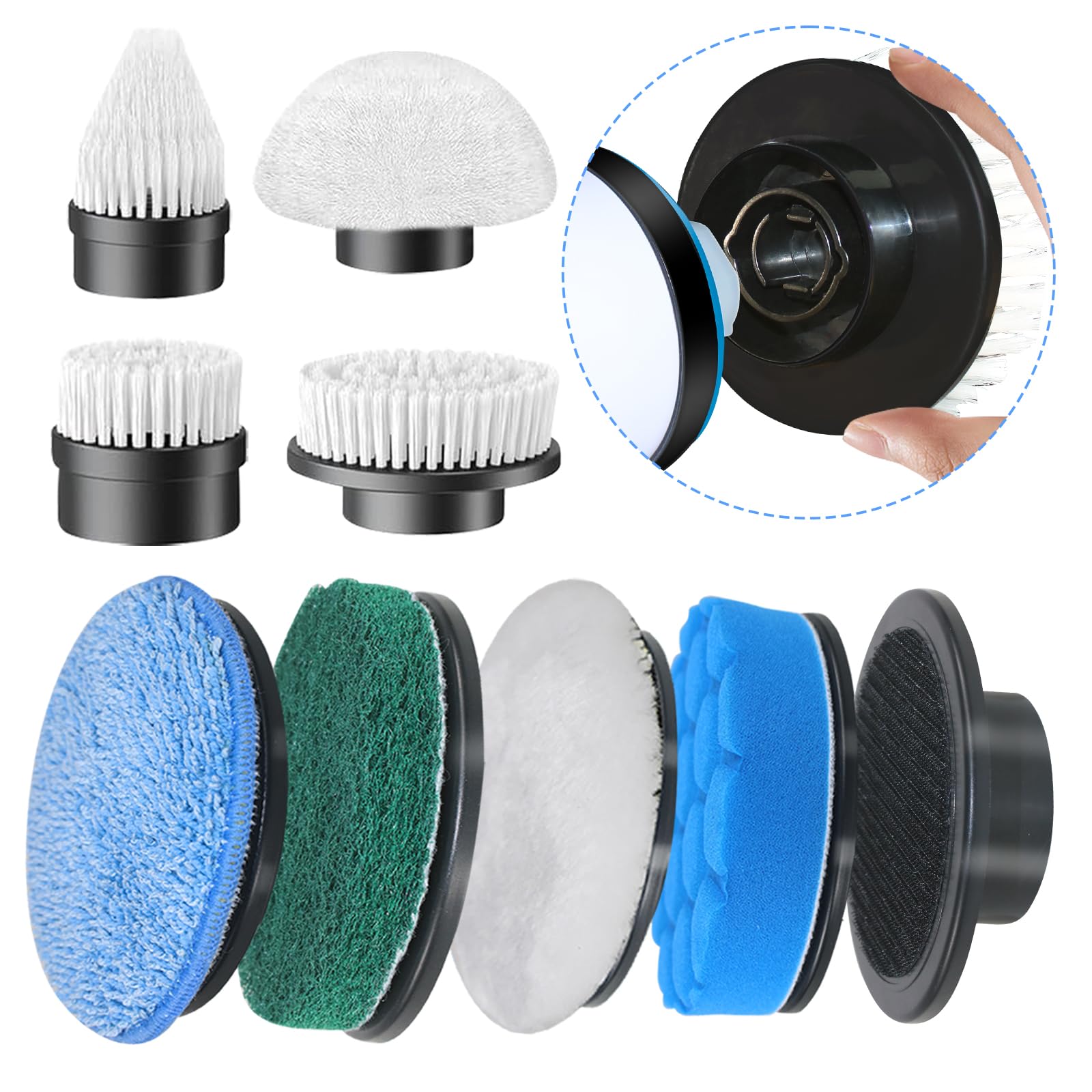 9 Pack Replaceable Brush Heads for Electric Spin Scrubber - Compatible with ANS-8051A & ANS-8050 Cordless Cleaning Brushes - Perfect for Bathroom, Kitchen, Tile & Grout Cleaning