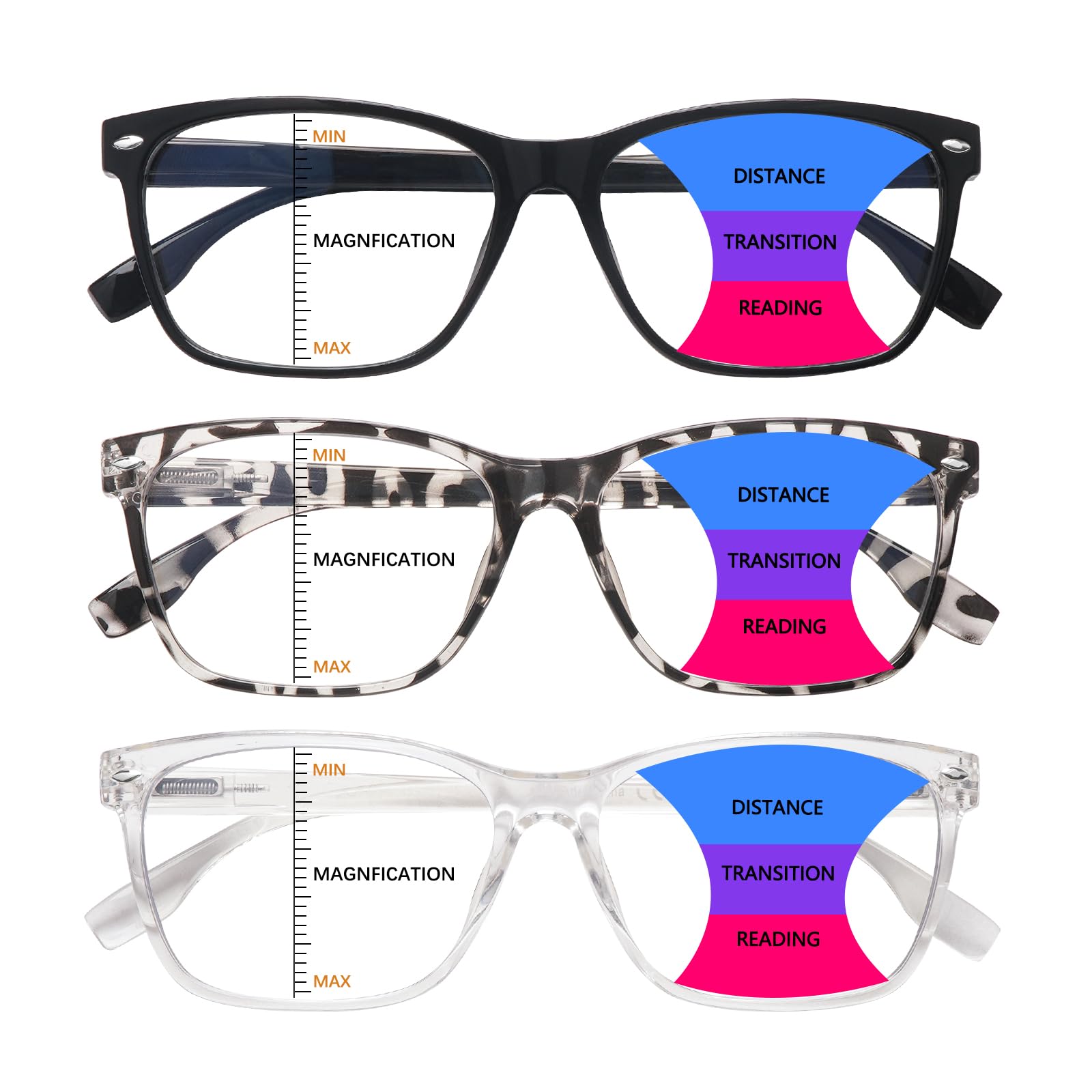 CLASAGA Women's Progressive Multifocal Reading Glasses - Blue Light Blocking Computer Glasses with Spring Hinge for Work, Reading & Screen Time