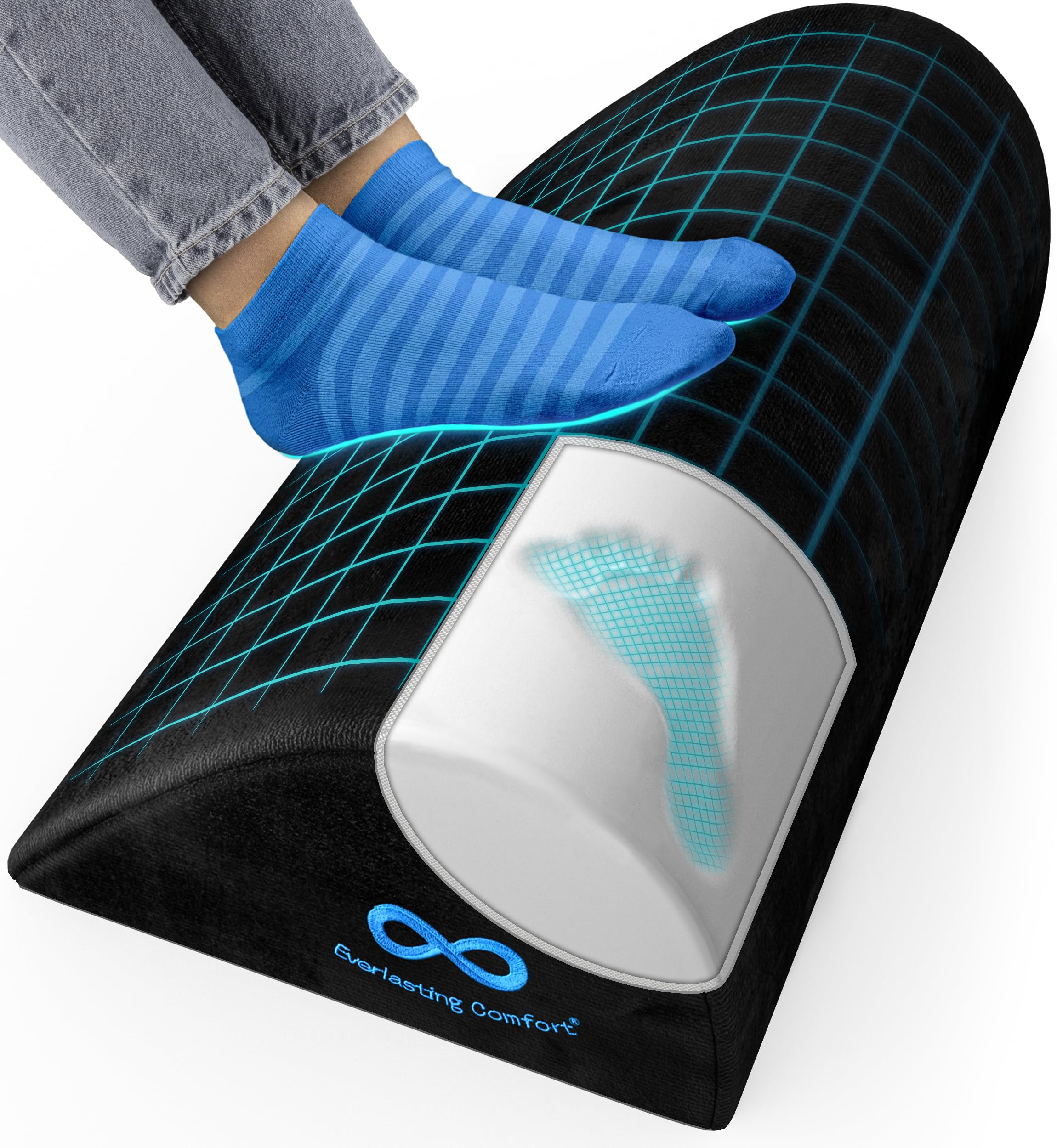 Ergonomic Memory Foam Foot Rest for Under Desk - Adjustable Office Foot Stool & Leg Elevation Pillow for Home Office, Gaming & Work - Improves Posture & Circulation (Perfect for Long Hours of Sitting)