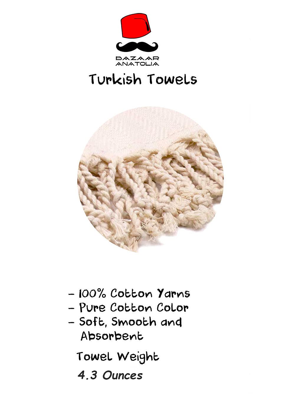 Bazaar Anatolia 100% Cotton Turkish Hand Towels Set of 4 - 39