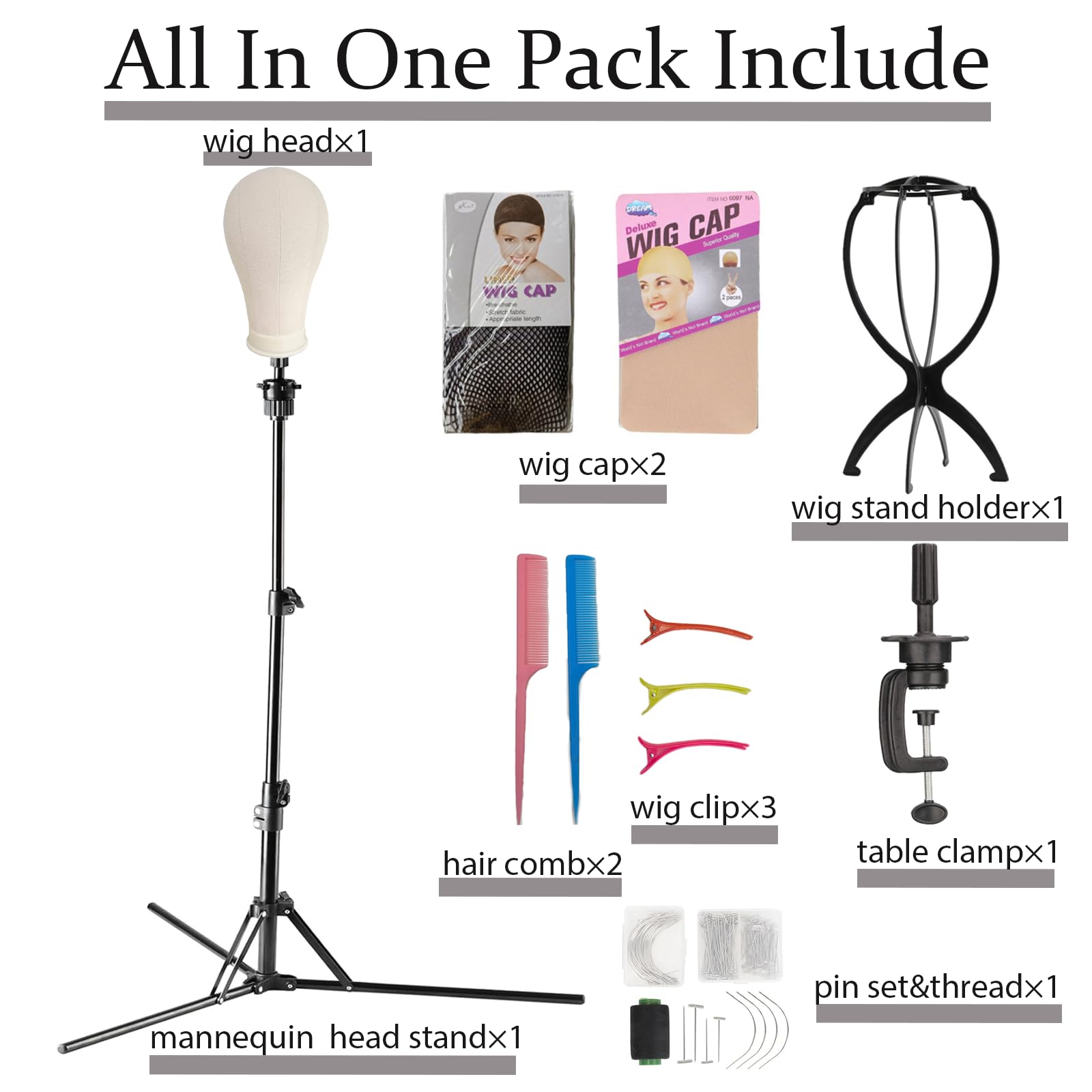 23 Inch Wig Head with Stand - 63 Inch Adjustable Mannequin Tripod & Canvas Head for Wig Making, Styling & Display | Perfect for Salons, Cosmetology Schools & Home Use