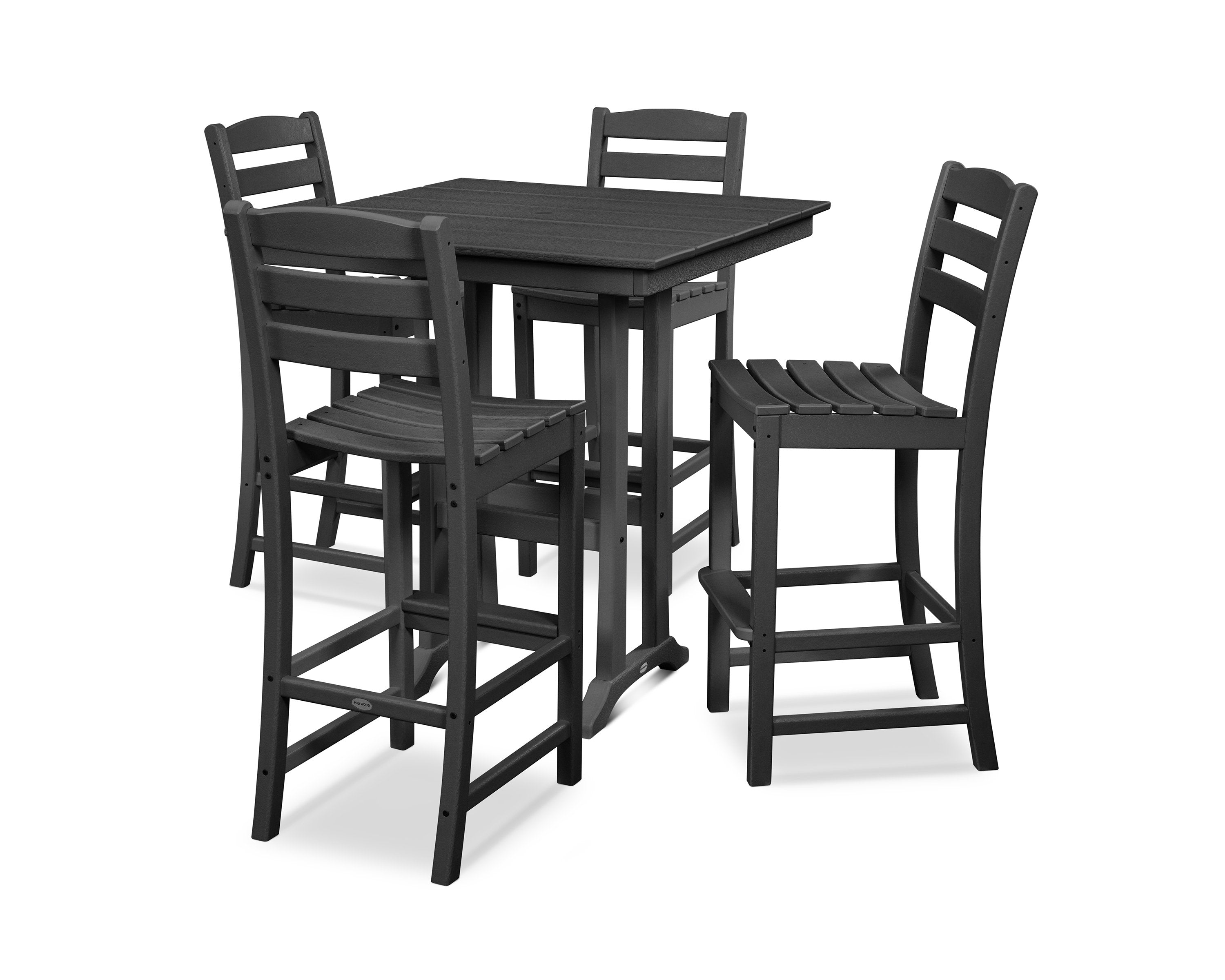 Polywood Black La Casa Cafe 5-Piece Farmhouse Trestle Bar Set - Outdoor Dining Furniture for Patio, Garden & Backyard
