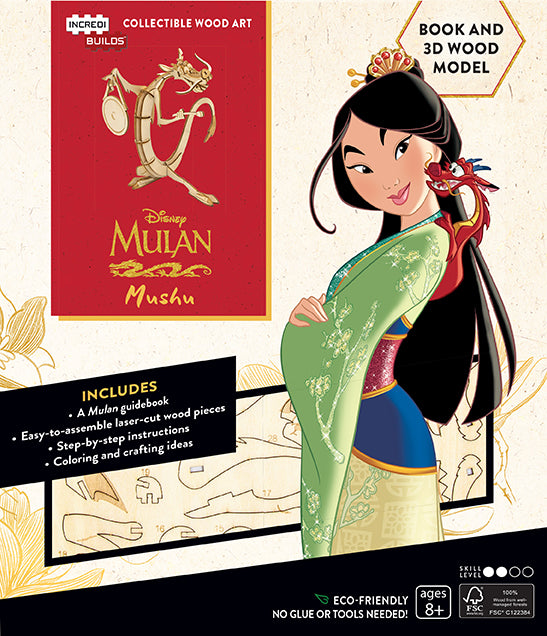 Disney's Mulan Mushu 3D Wood Model Kit with Book - DIY Wooden Puzzle for Kids & Adults - Perfect for Home Decor, Disney Fans, and Educational STEM Activities