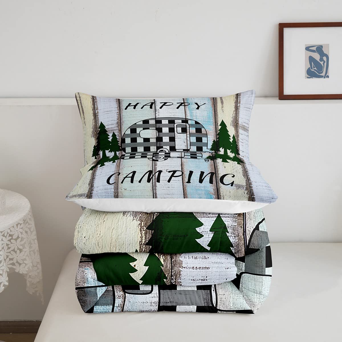 Happy Camping Comforter Set for Kids - Full Size RV Bedding for Boys & Girls | Cozy Farmhouse Decor & Trailers