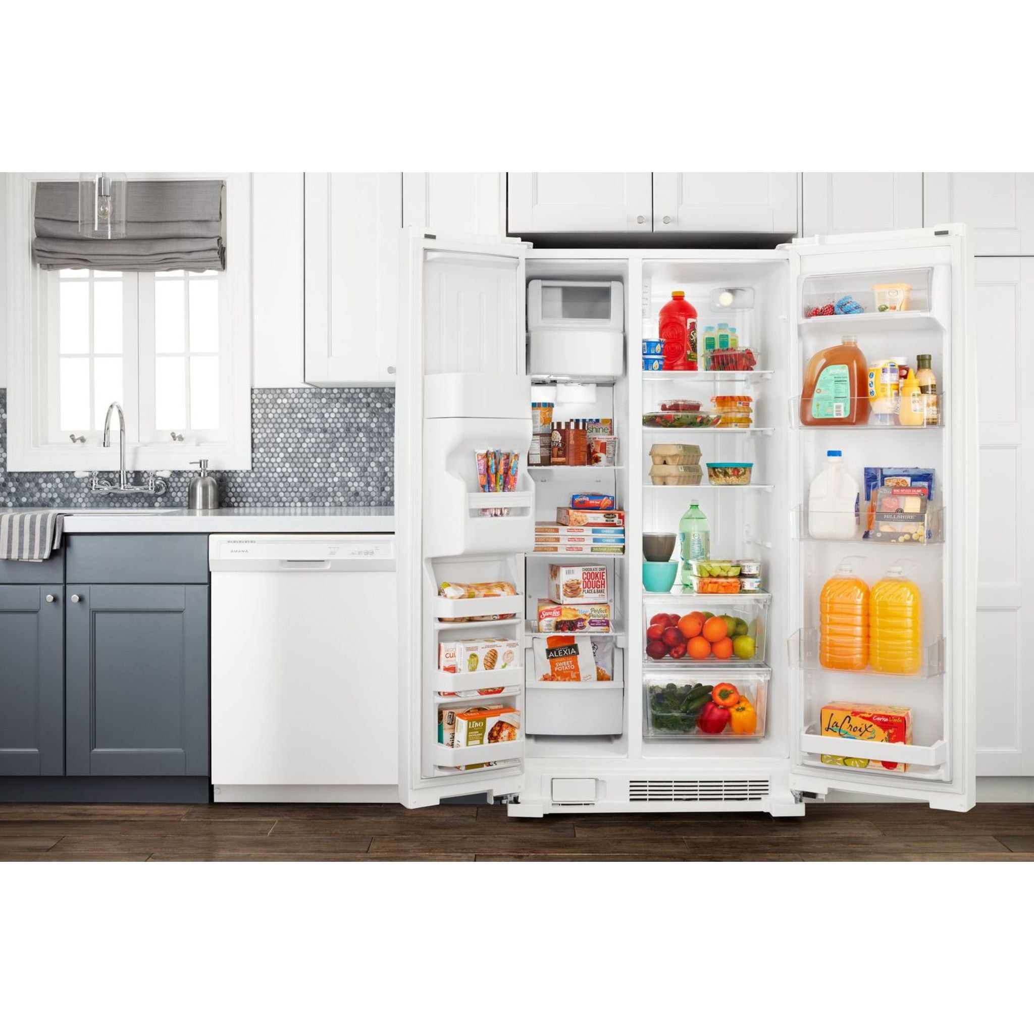 Amana Side by Side Refrigerator (ASI2175GRW) - 25.6 Cu. Ft. Energy Star White Fridge with Ice Maker & Water Dispenser - Perfect for Large Families & Open Kitchen Designs