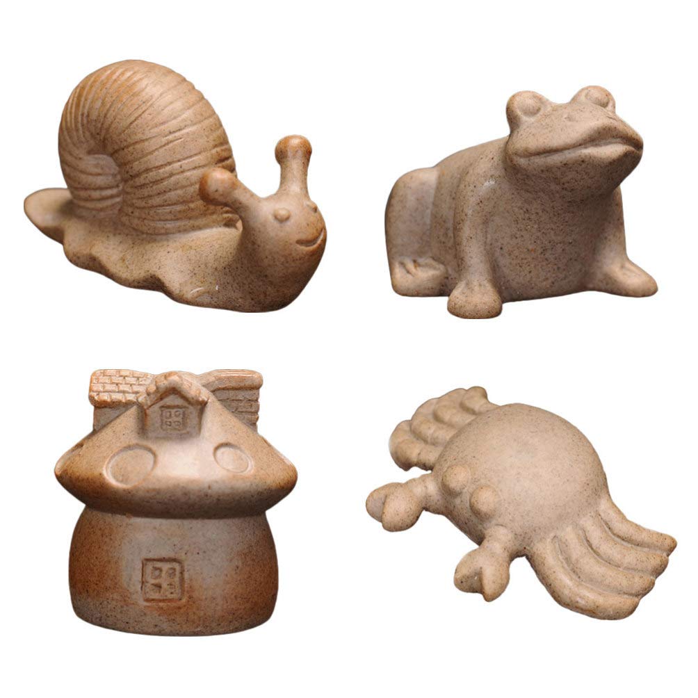 YARDWE Ceramic Bonsai Ornaments 4pcs - Snail Frog Crab Mushroom for Aquarium & Fish Tank Decor
