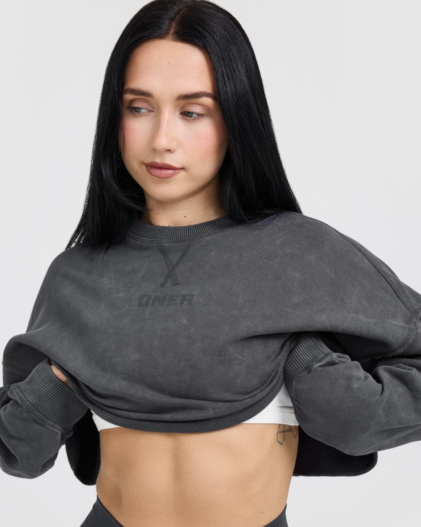 Raw Lounge Crop Sweatshirt for Women - Soft Comfortable Oversized Pullover Hoodie | Coal Black | Perfect for Yoga, Lounging & Casual Outfits
