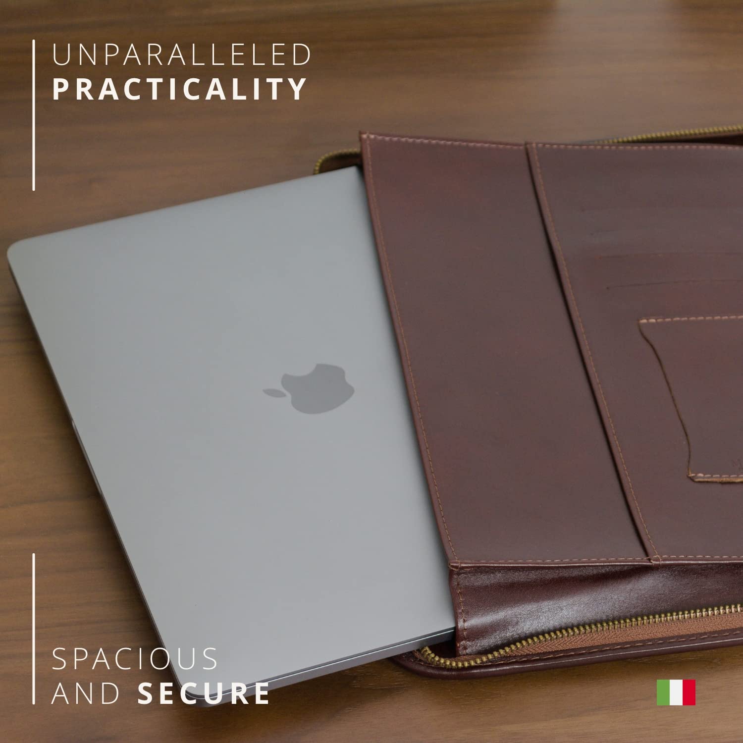 Premium Italian Leather Portfolio Padfolio for Men & Women - Zippered Executive Folio with Document Organizer, Laptop Sleeve & iPad Case - Honey Brown Genuine Leather - Perfect for Business Meetings, Office Work & Travel Accessories