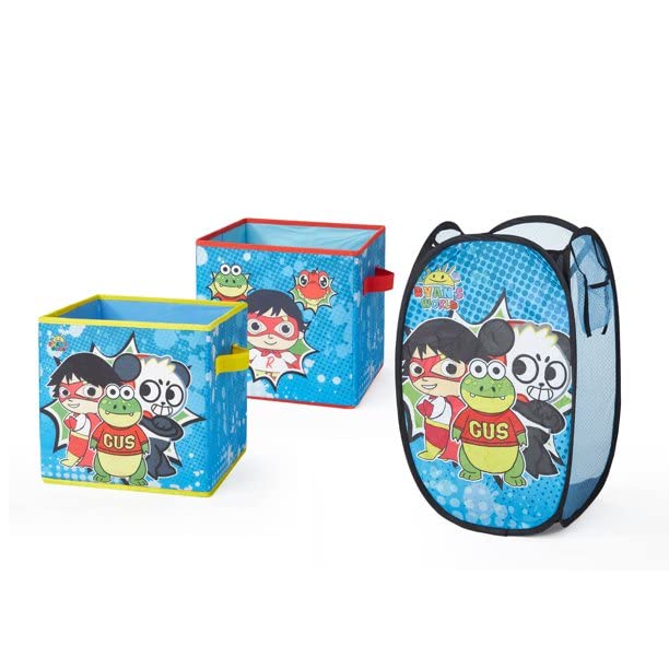 Ryan’s World Collapsible Pop Up Hamper with 2-Pack Storage Cubes - Foldable Laundry Basket & Organizer for Kids Room, Playroom, and Travel