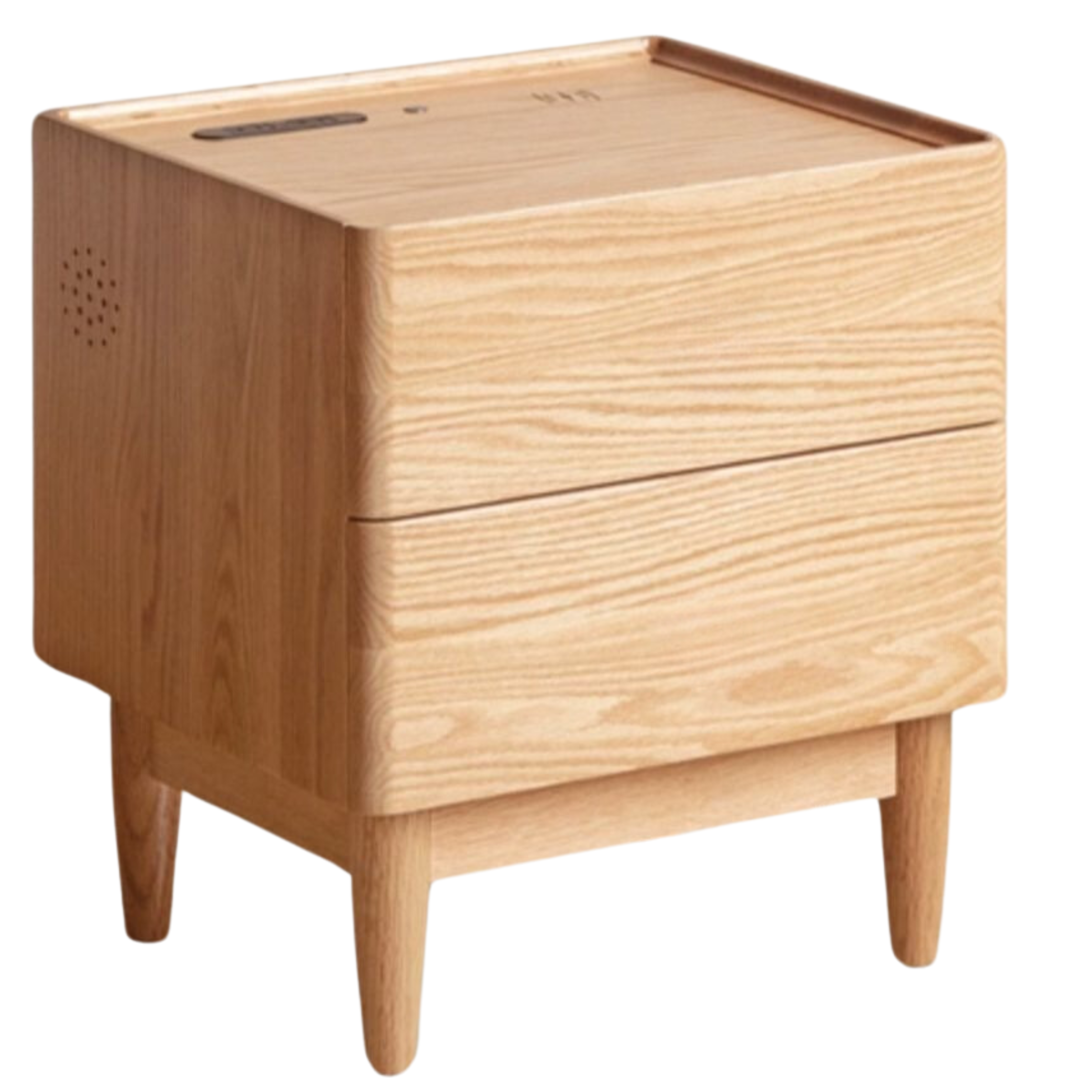Oak Solid Wood Smart Nightstand with Wireless Charger, USB Ports & Built-in Lamp - Perfect for Bedroom, Living Room & Office