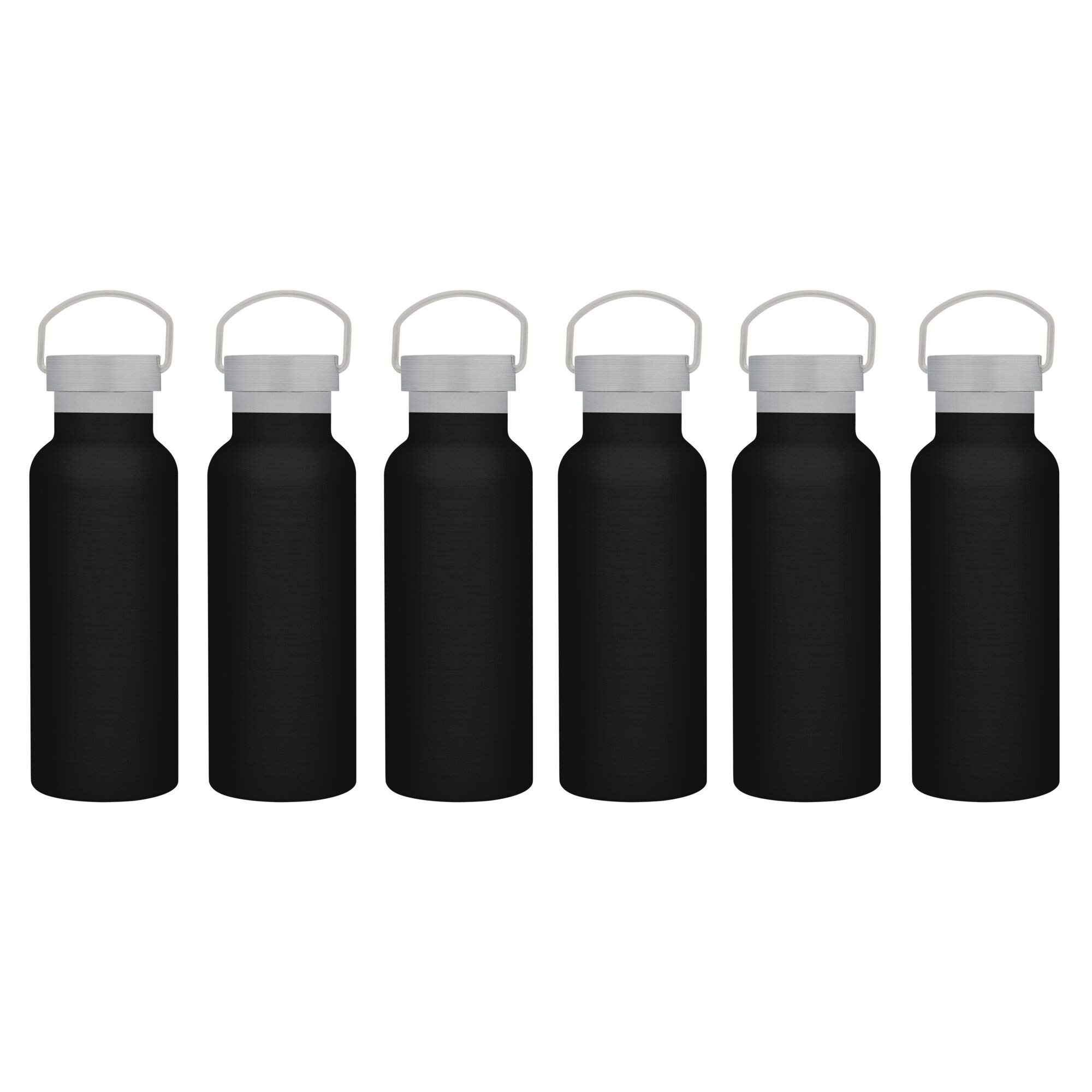 6-Pack 17oz Stainless Steel Double Wall Water Bottles with Wire Handle - Insulated, BPA-Free, Leak Proof - Perfect for Camping, Hiking, Gym & Outdoor Activities (Black)