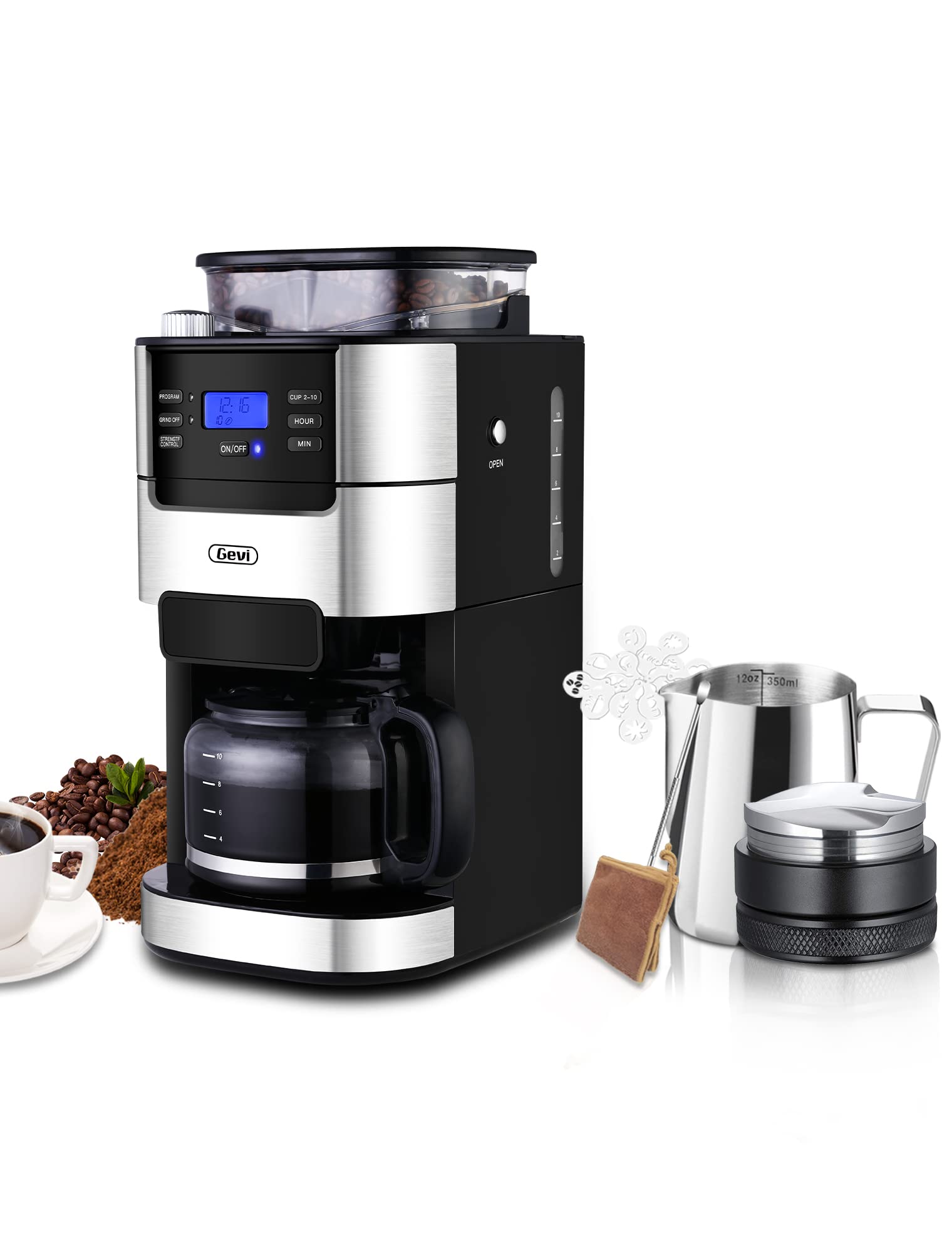 10-Cup Drip Coffee Maker with 12oz Milk Frother & 16-Piece Coffee Stencil Set - Perfect for Home Baristas & Coffee Art Lovers - Ideal for DIY Latte Art, Home Brewing, and Coffee Shop Decorations