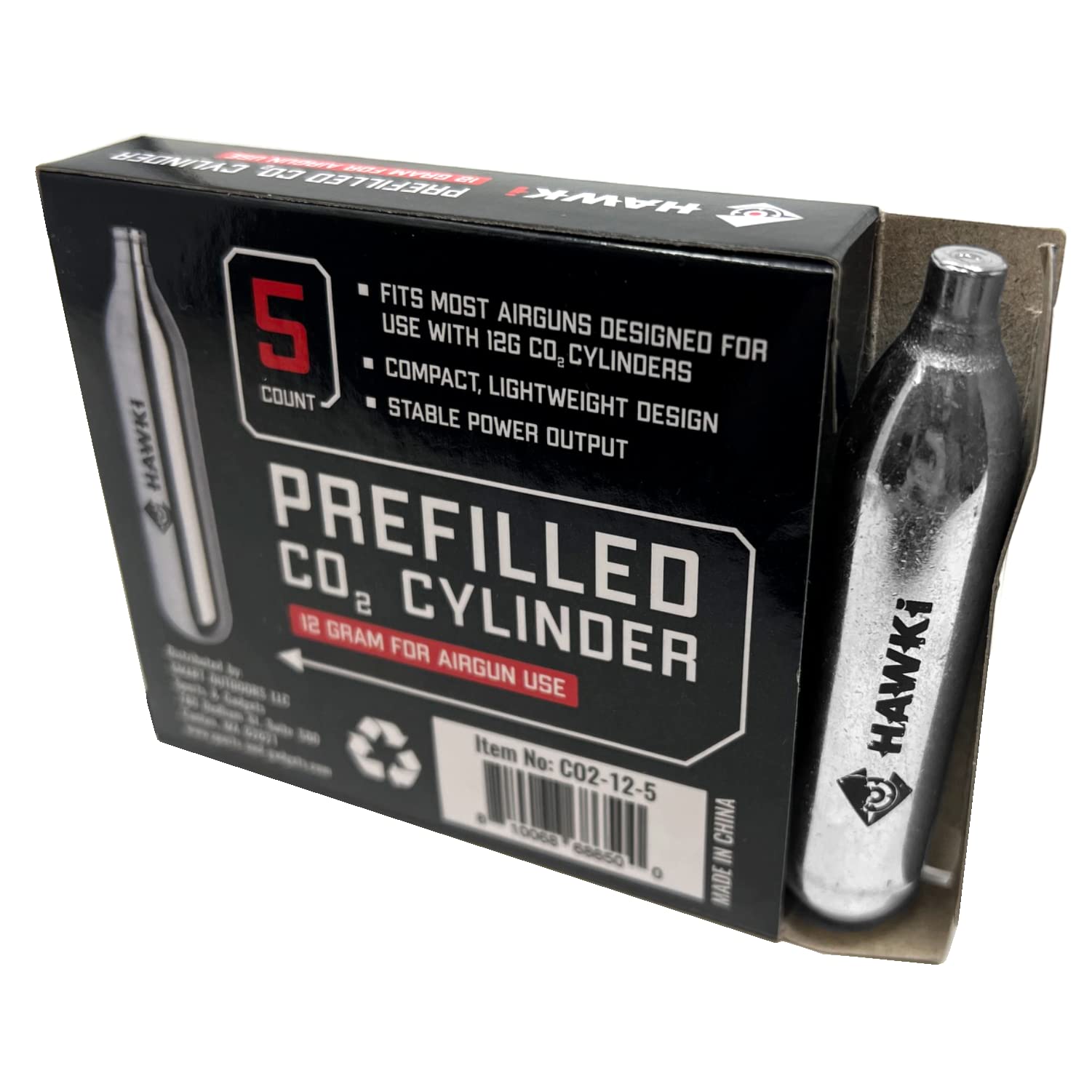 Hawki 12 Gram CO2 Cartridges - Premium Refills for Air Guns, BB Guns, Airsoft Pistols & Paintball Markers | Perfect for Target Shooting, Hunting & Outdoor Sports
