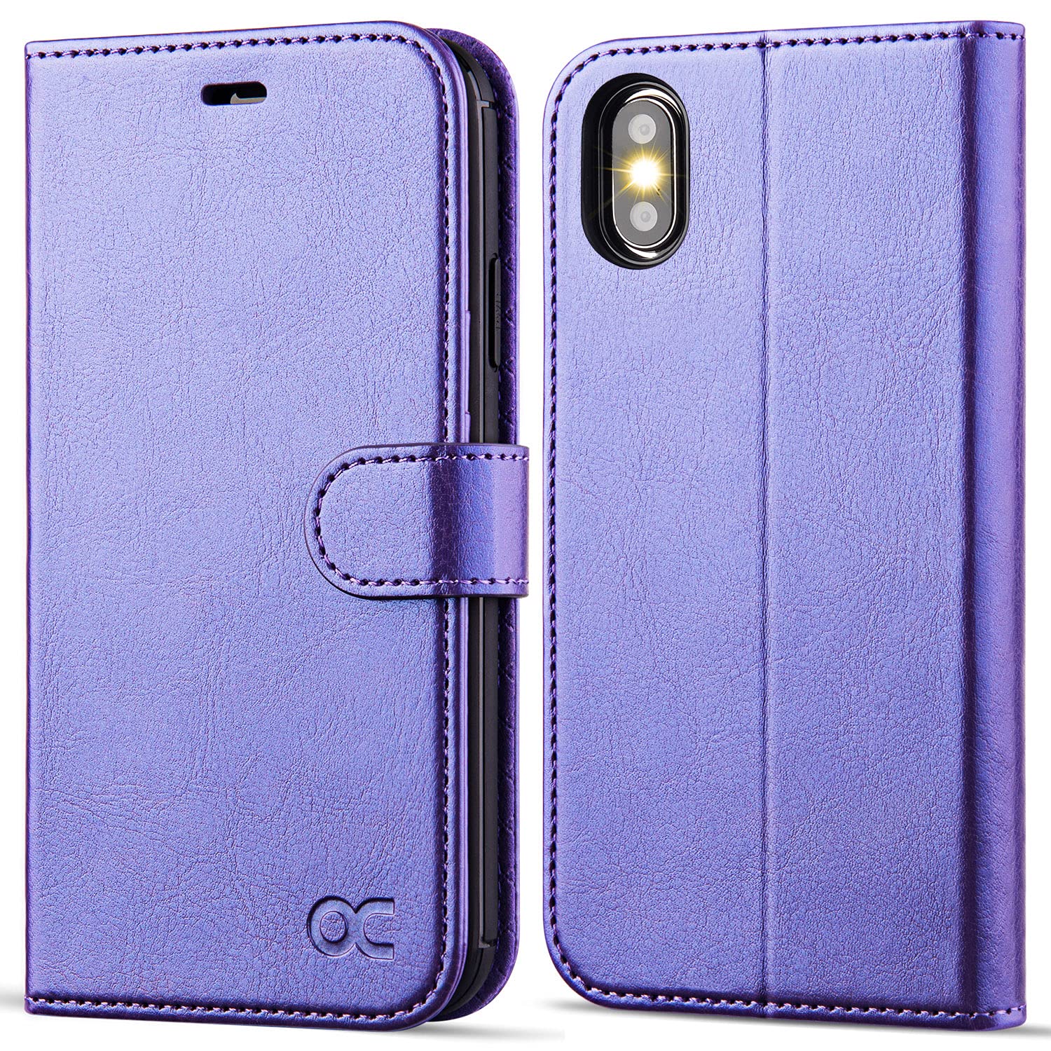 Premium Leather iPhone X Wallet Case with Wireless Charging, Card Slots & Kickstand | Slim Flip Cover for iPhone X/10 | Perfect for Travel, Work & Daily Use - Purple
