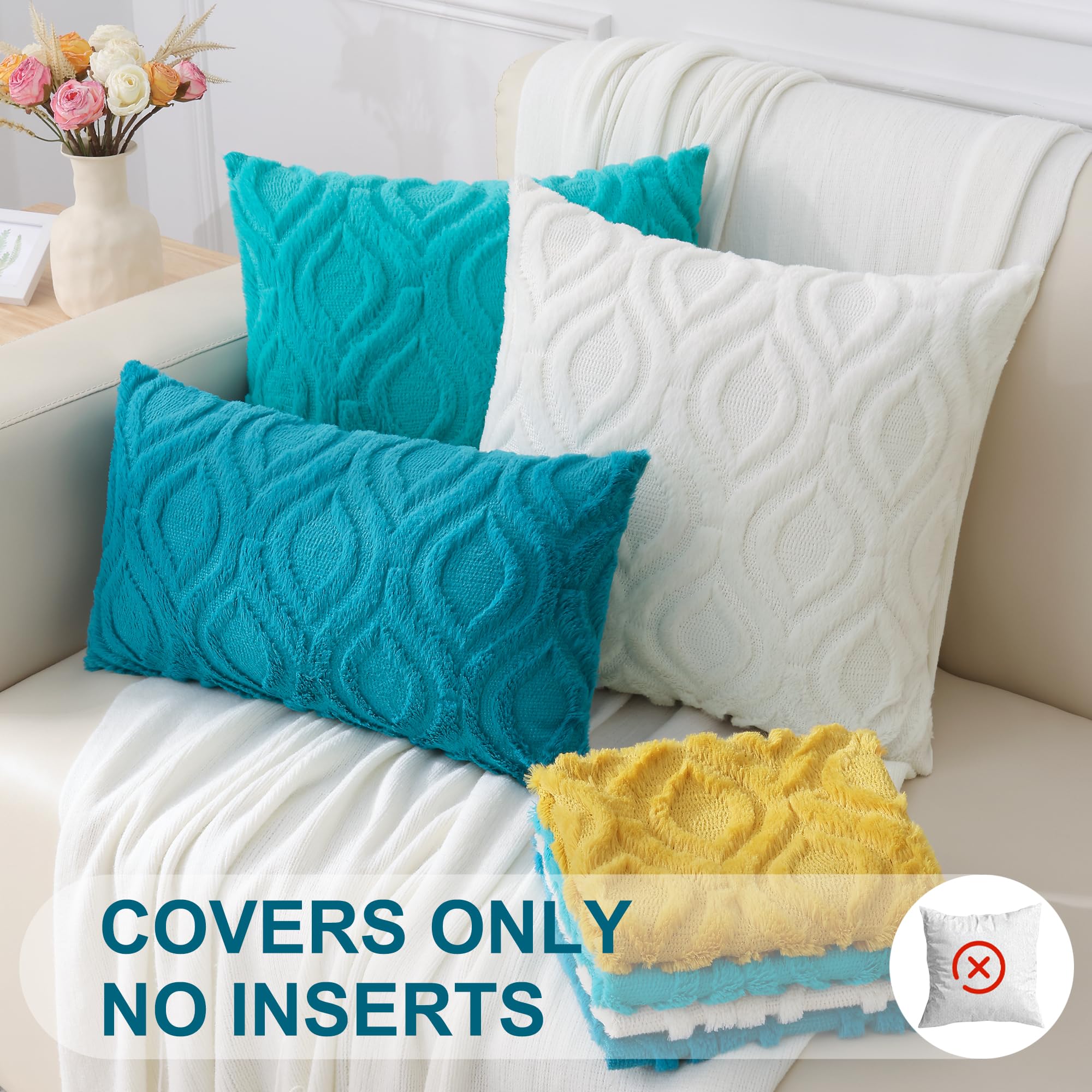 Premium 20x20 Inch Throw Pillow Covers Set of 2 - Soft Plush Faux Wool Teal Couch Pillow Covers for Living Room, Sofa & Bed - Spring Solid Dyed Accent Pillow Cases for Home Decor - Perfect for Cozy Reading Nooks & Guest Room Styling