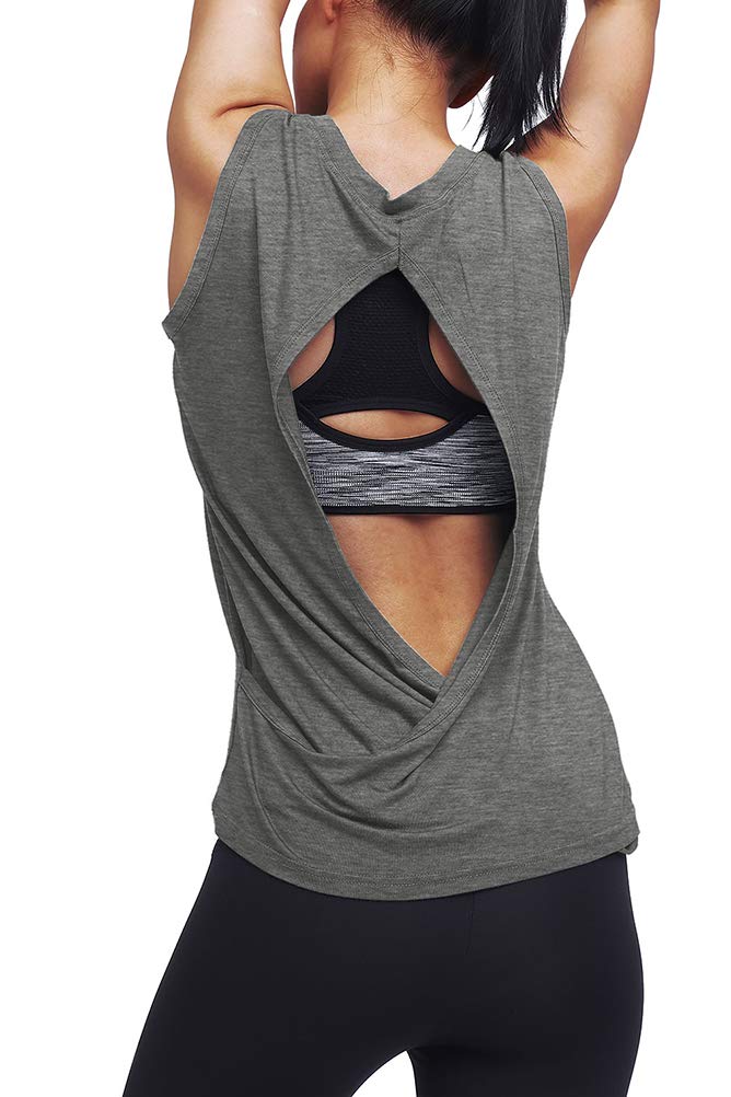 Women's Open Back Workout Tops - Mippo Yoga & Running Athletic Muscle Tank Shirts | Breathable Gym Wear for Yoga, Pilates & Cardio Training