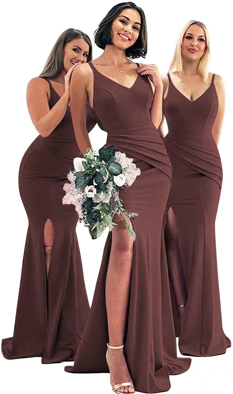 Elegant Split V Neck Ruched Bridesmaid Dress - Long Spaghetti Strap Formal Maxi Gown for Women | Perfect for Weddings, Evening Parties & Special Occasions
