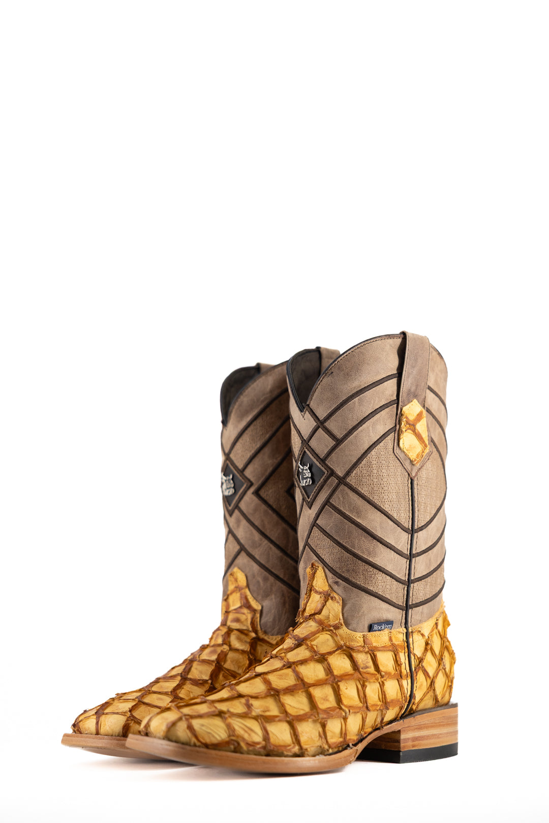 Prescott Pirarucu Exotic Leather Square Toe Cowboy Boots for Men - Western Riding, Country Dance & Outdoor Adventures