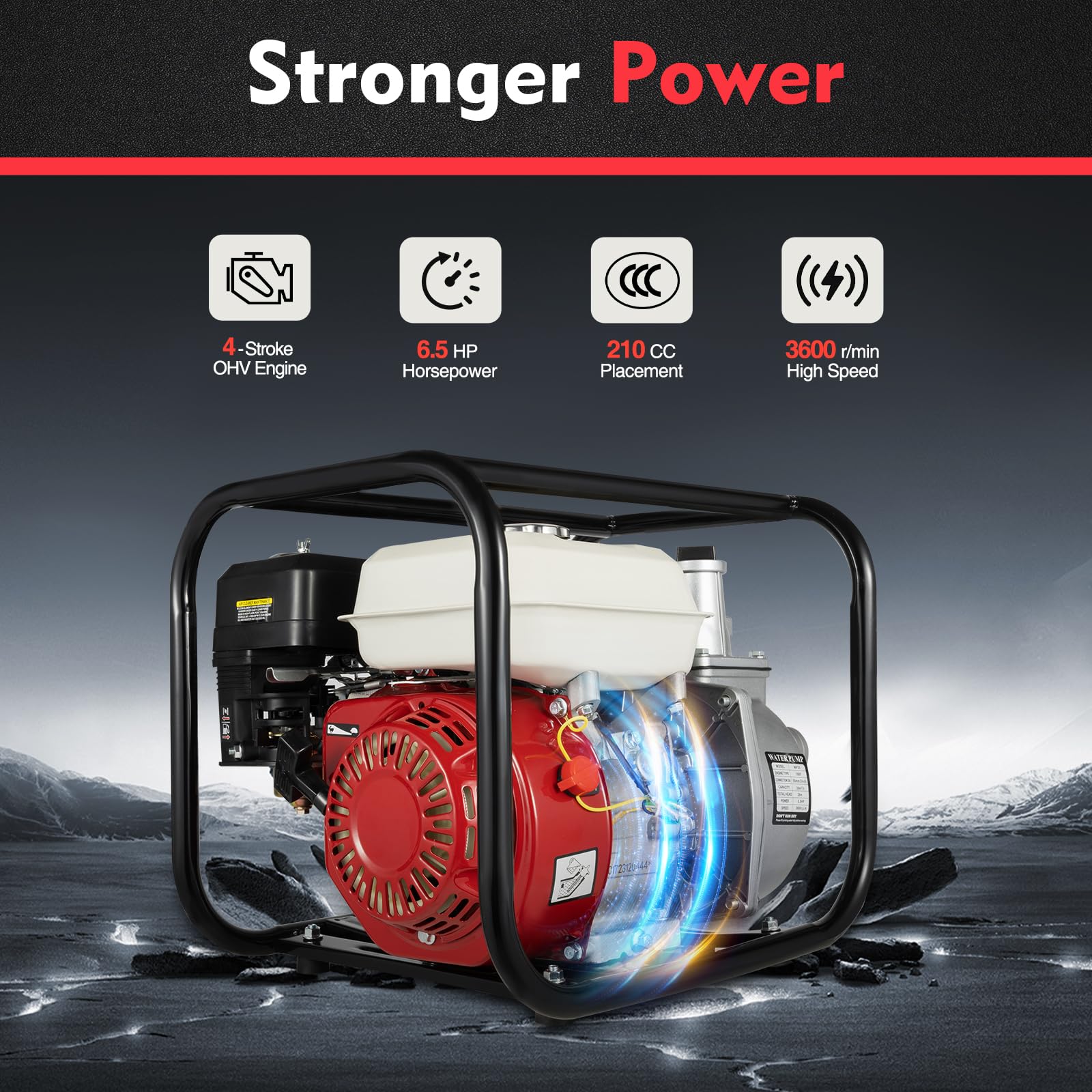 6.5HP 210cc 4-Stroke Gasoline Engine Water Pump - 2 Inch High Pressure 92ft Pump Lift, Portable Gas Powered Trash Pump for Farmland, Garden Irrigation, Flood Control & Drainage