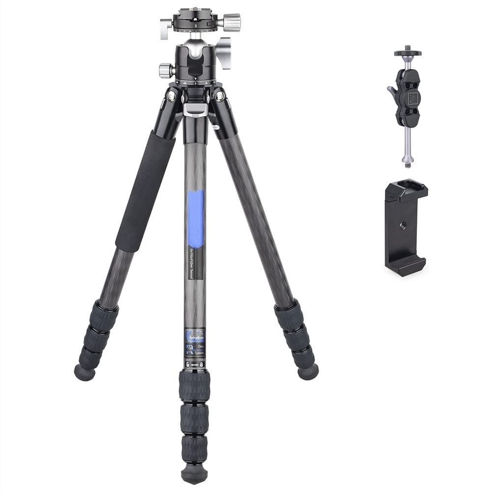 Professional Carbon Fiber Camera Tripod - Lightweight & Compact Travel Tripod with Low Gravity Center Ball Head - DSLR/Smartphone Stand for Photography, Vlogging & Outdoor Shooting (Color Options Available)