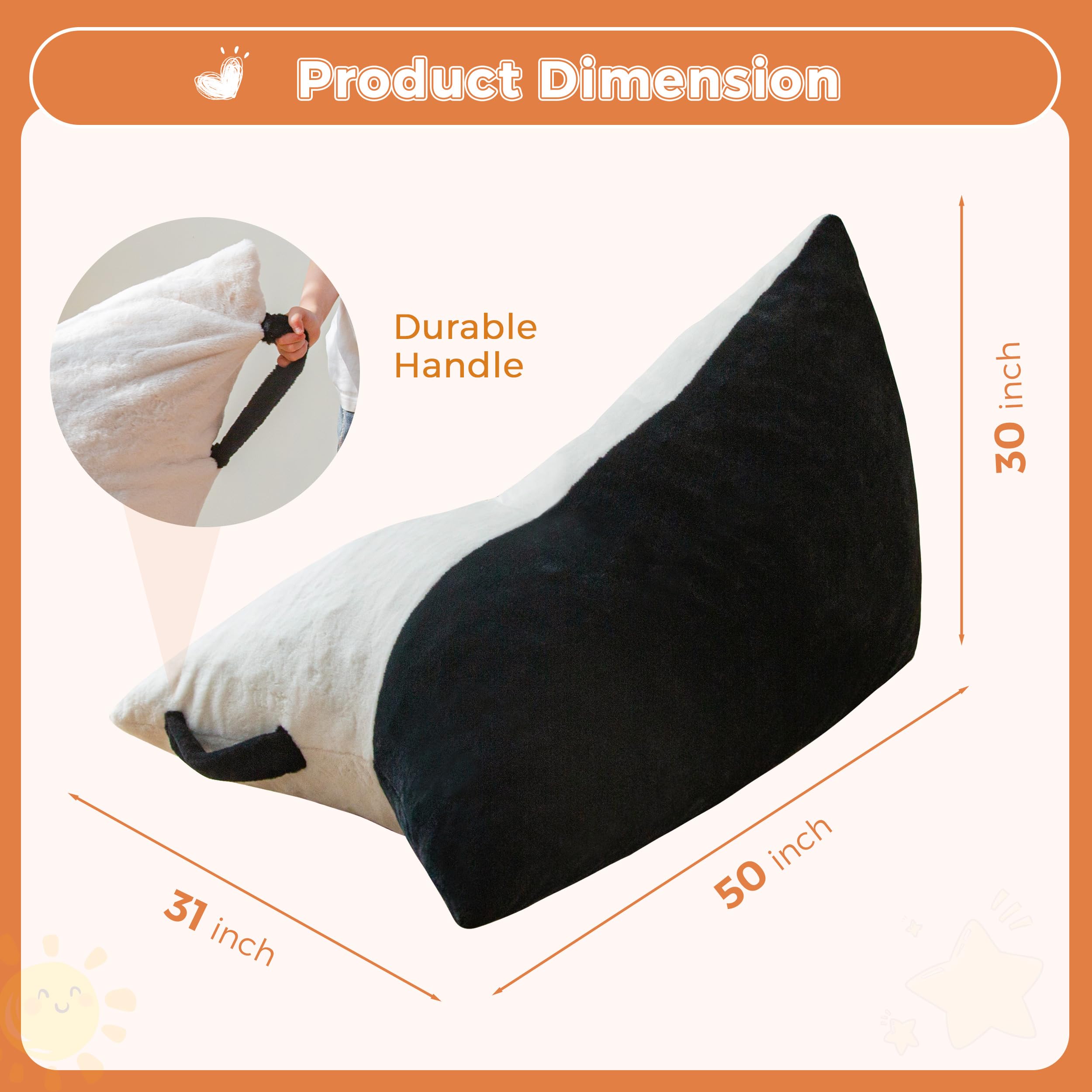 MAXYOYO Kids Bean Bag Chair with 2-Tone Handle - High Density Foam Floor Lounger in Black & White - Perfect for Kids' Room, Playroom & Reading Nook