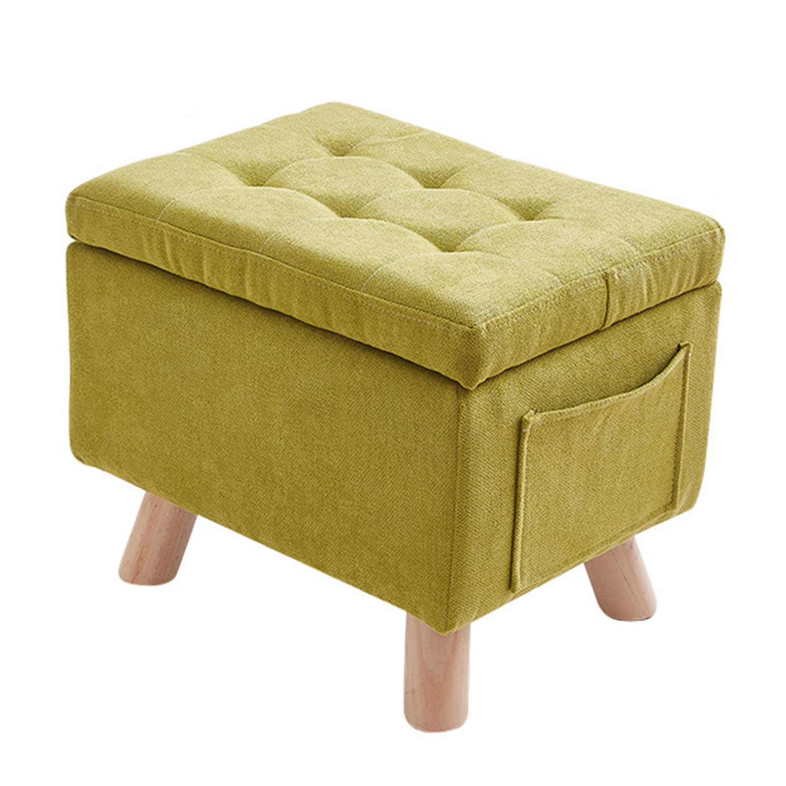 Sturdy End of Bed Storage Stool with Padded Cushion - Large Capacity Rectangular Storage Bench, Wood Legs Linen Ottoman for Entryway, Bedroom, Living Room - Green 40x30x34cm (16x12x13inch) - Perfect for Home Organization & Extra Seating