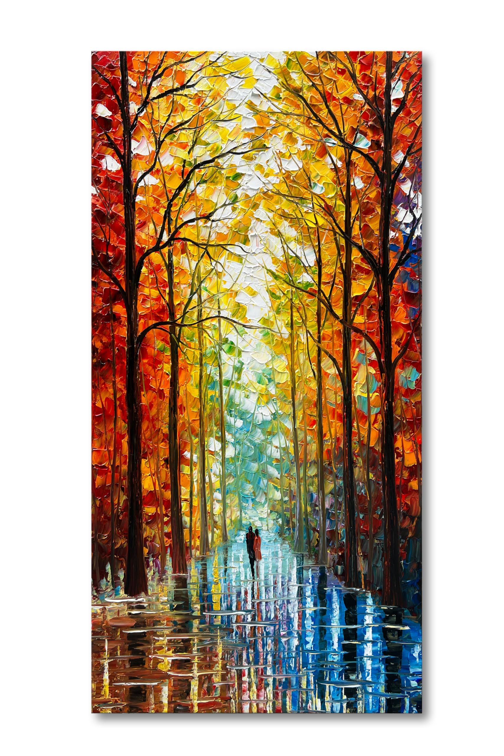 Hand-Painted Romantic Landscape Oil Painting - Large Abstract Vertical Wall Art for Home Decor 48x24 Inch - Perfect for Living Room, Bedroom & Office Wall Decoration