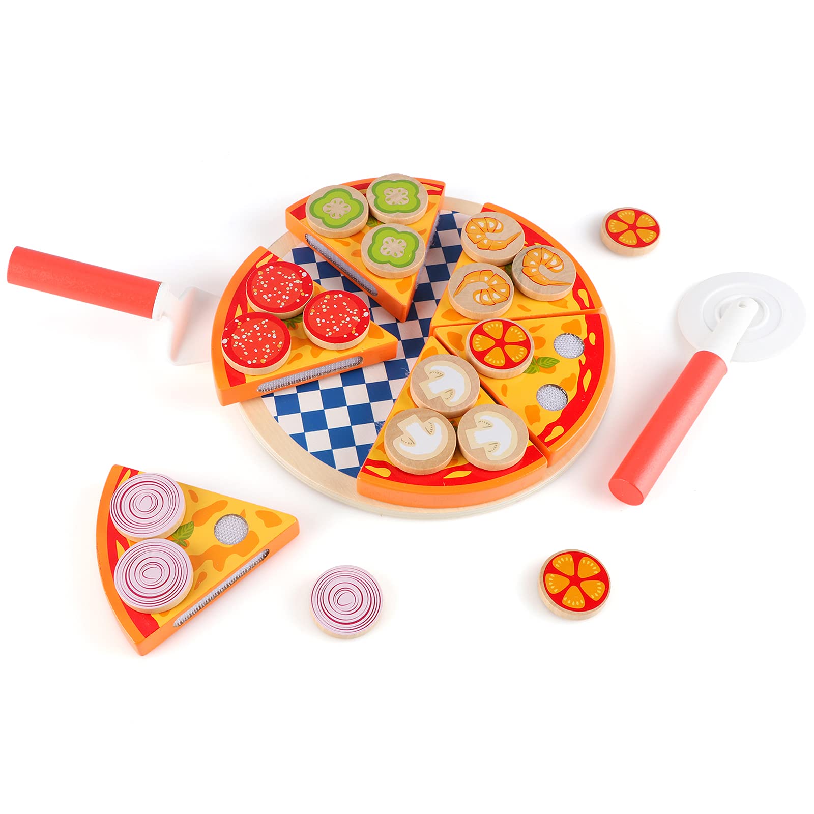 Steventoys Wooden Pizza Cutting Play Food Set - Pretend Play Kitchen Toys for Kids, Montessori Learning Toys for Toddlers - Perfect for Role Play, Cooking Games & Educational Fun