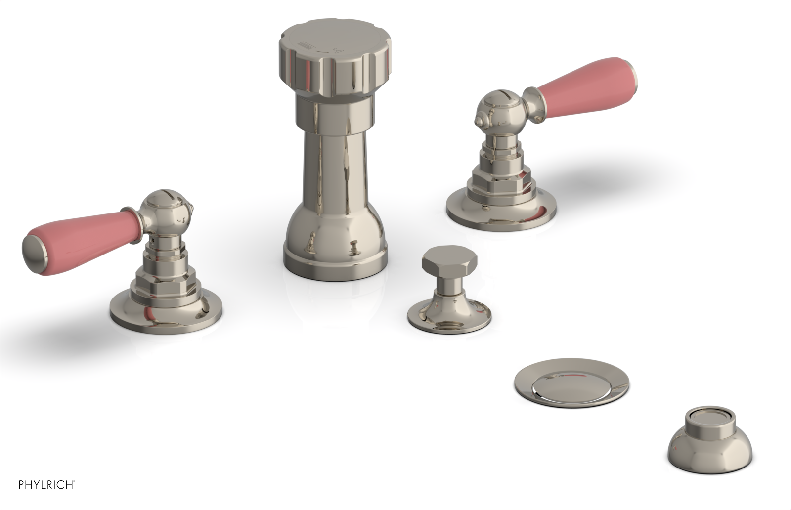 Jamestown 4-Hole Bidet Faucet Set with Lever Handles & Pink Accents - 165 61 - Perfect for Bathroom Renovation & Modern Toilet Upgrades