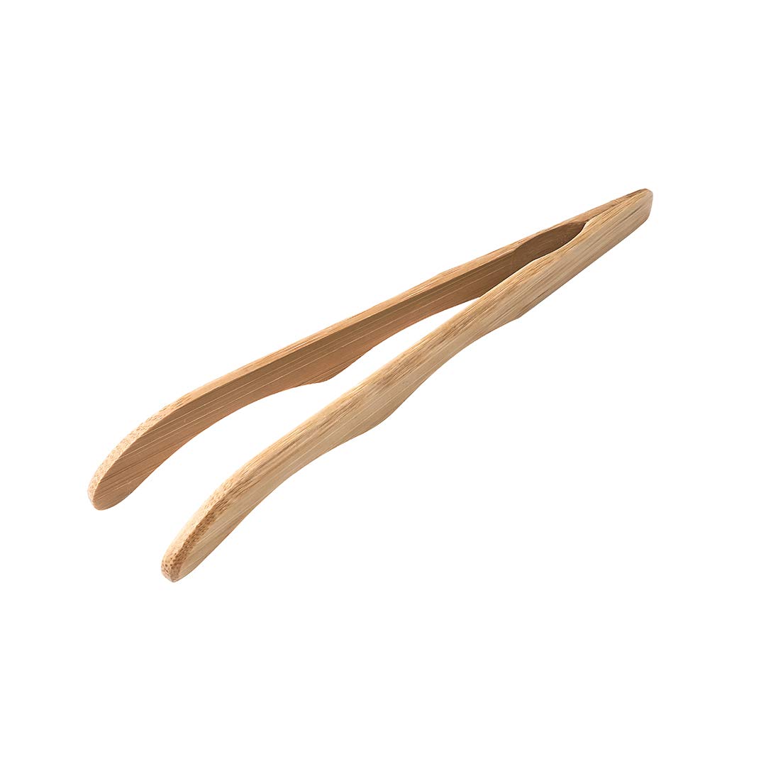 7 Inch Natural Bamboo Wooden Serving Tongs - 10 Pack Curved Disposable Kitchen Tongs for Cheese, Muffin, Fruits, Bacon & Bread - Perfect for Breakfast, BBQ, Picnics & Buffet Serving