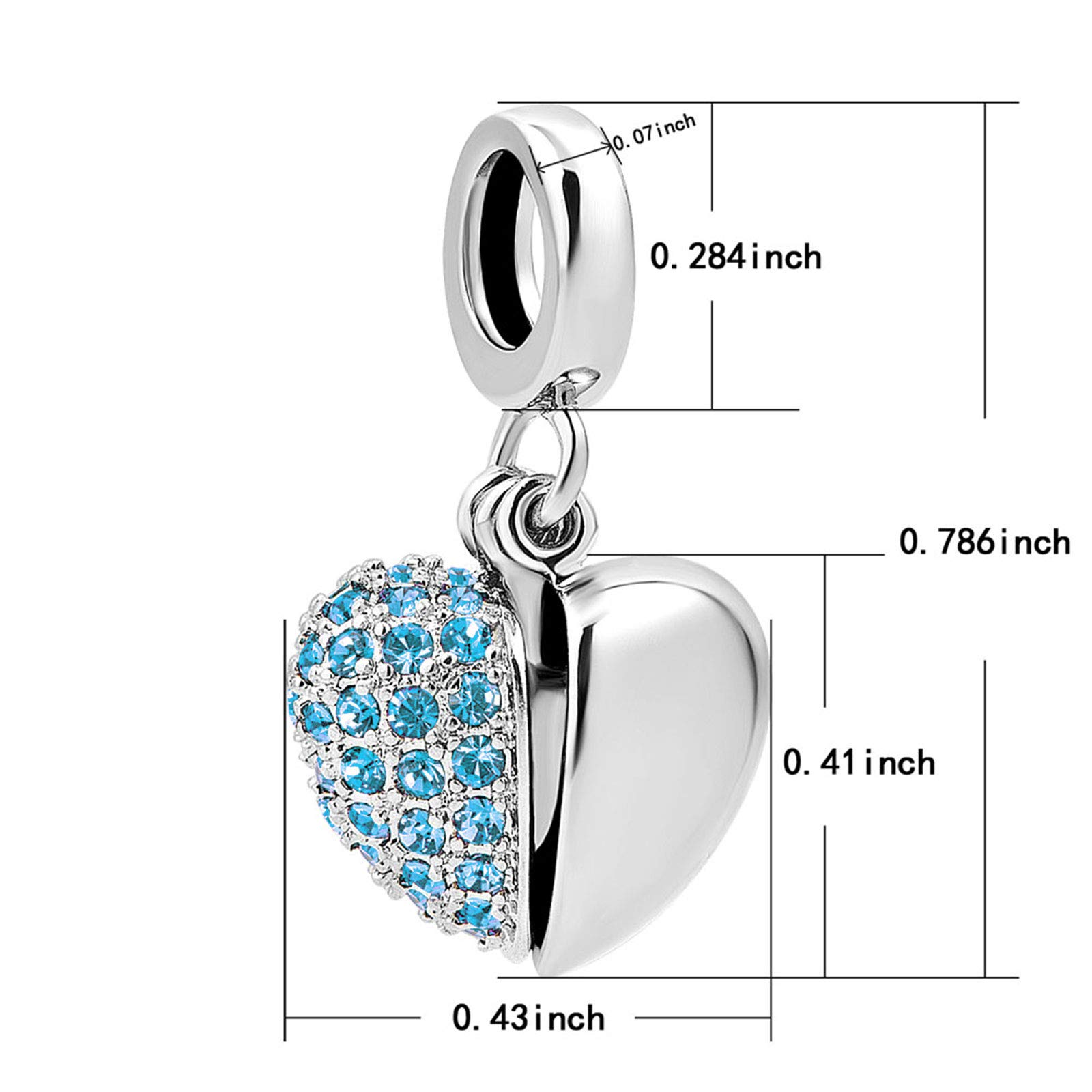 KunBead Sister I Love You Heart Birthstone Dangle Charms - Sterling Silver Jewelry for Bracelets & Necklaces - Meaningful Birthday Gift for Women, Sisters, Girlfriends - Perfect for Anniversaries, Valentine's Day & Special Occasions