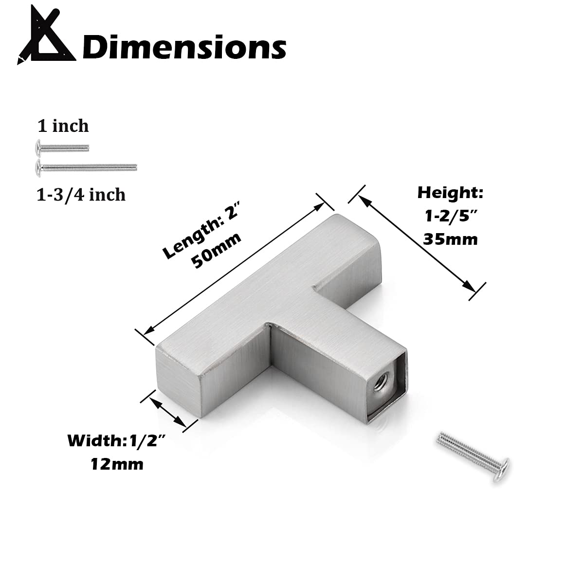 Gobrico 15 Pack Square Cabinet Pulls - Brushed Nickel Stainless Steel Drawer Handles, 2 Inch (50mm) T-Bar Dresser Knobs for Kitchen Cabinets, Wardrobes & Furniture Hardware (Modern Home Decor Upgrade)