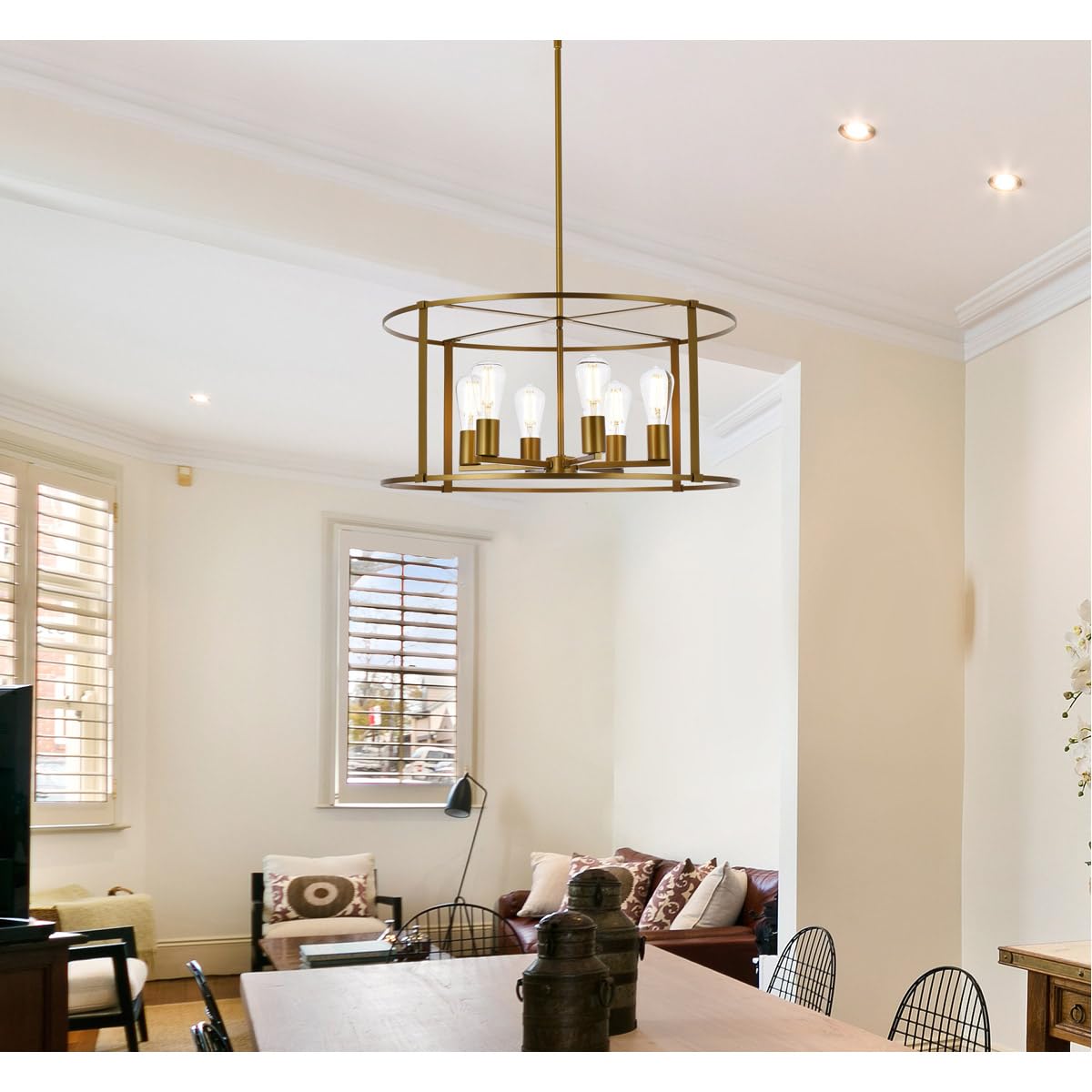 Modern Brass 6-Light Pendant Chandelier for Indoor Home Decor – Perfect for Dining Room, Living Room & Bedroom Lighting