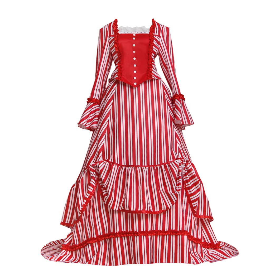 RocailleCos Sweeney Todd Mrs. Lovett Victorian Bustle Cosplay Dress - Red & White Striped Gown for Women | Perfect for Halloween, Theater Performances & Steampunk Events
