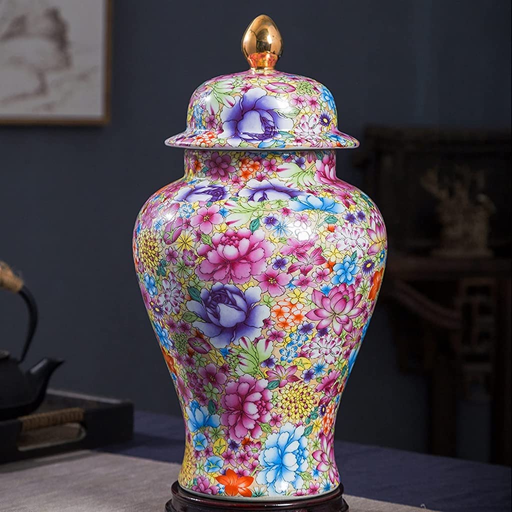 Jingdezhen Ceramic Temple Ginger Jar Vases - Chinese-Style Enamel Antique Vases for Home Decor, Living Room & Entryway Flower Arrangements | Perfect for Asian-Inspired Interior Design and Wedding Centerpieces