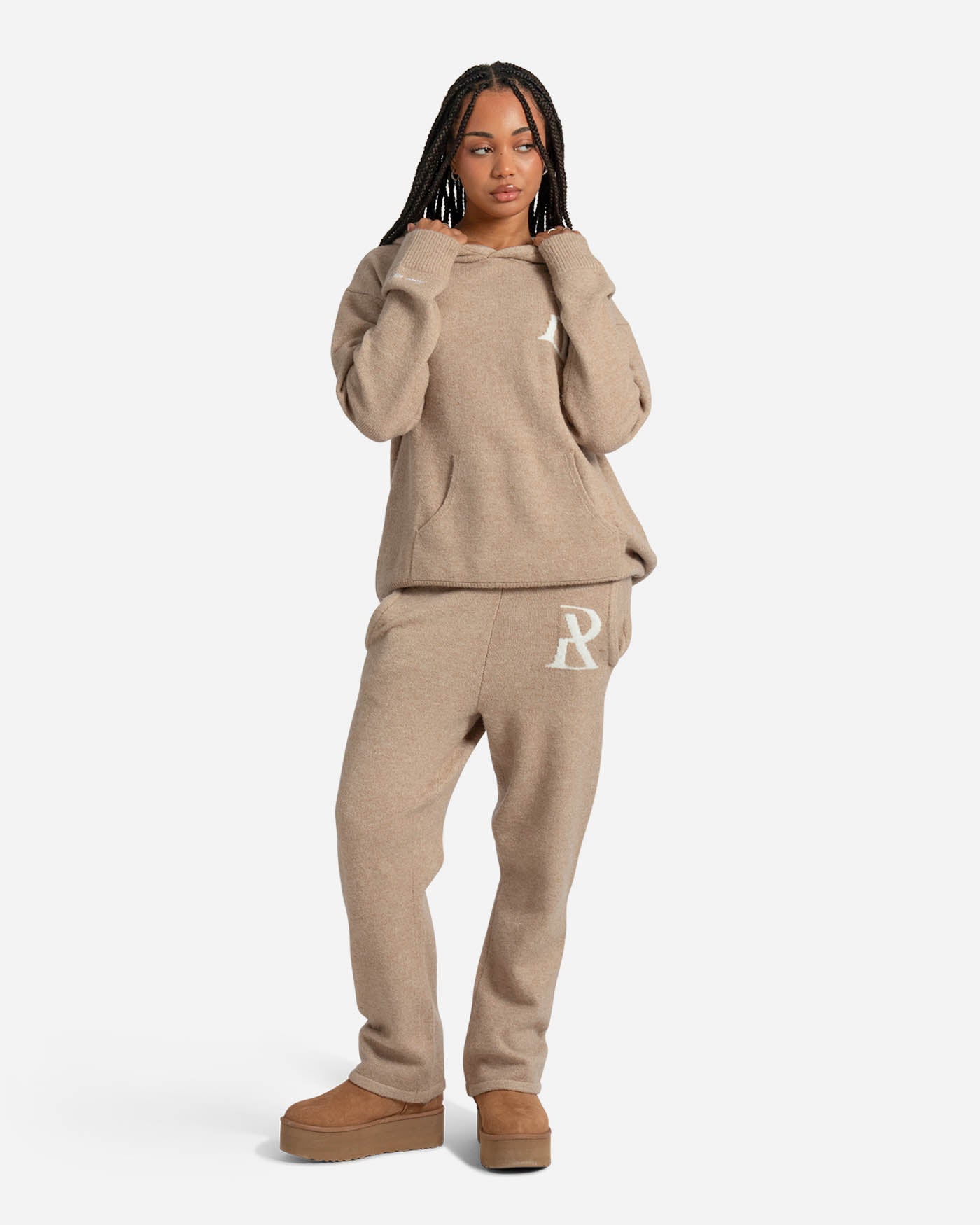 SSS Realism Radiant Knit Hoodie in Sand - Cozy Pullover Sweatshirt for Women & Men - Perfect for Casual Wear, Loungewear, and Outdoor Activities